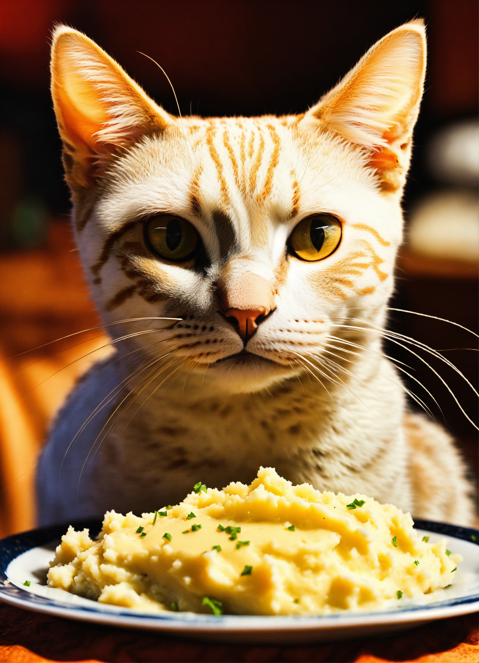 Lexica - A cat eats mashed potatoes