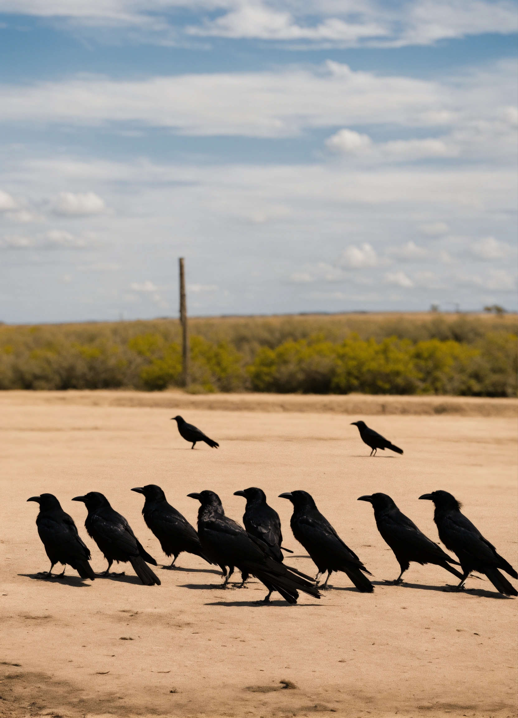 Lexica - A flock of crows sitting on dried land