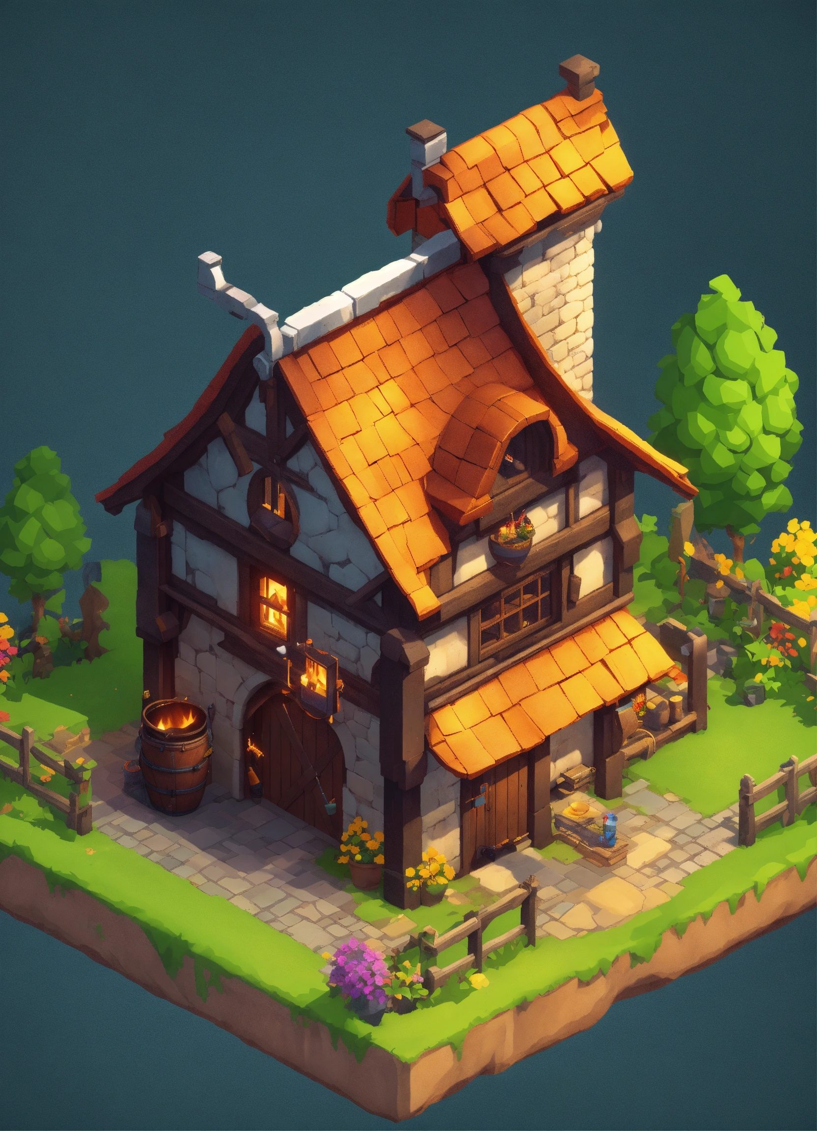 Lexica - Game art, blacksmith forge, isometric, full view, outside view ...