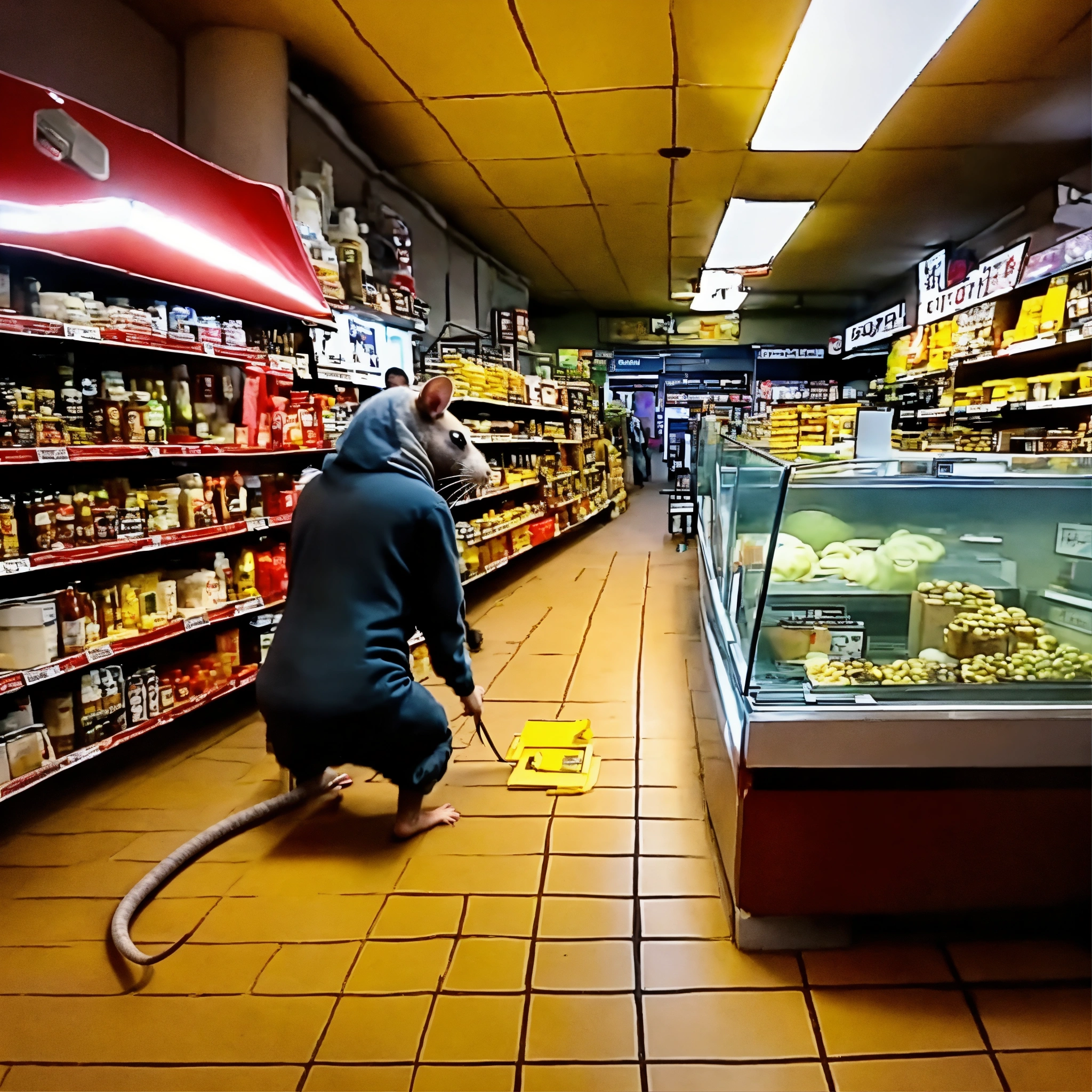 Lexica - Human like rat robbing store cctv recording