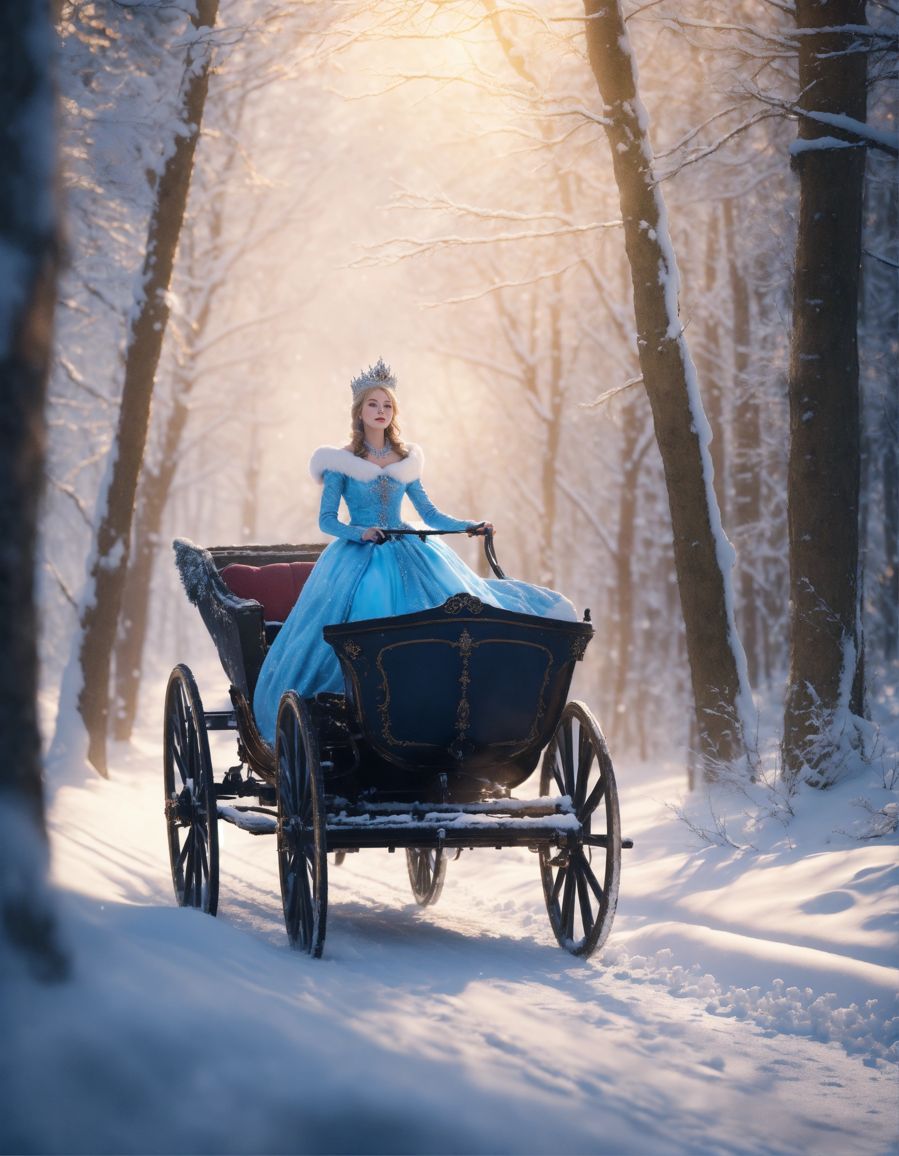 Lexica - Beautiful snow princess riding in a carriage through a winter ...
