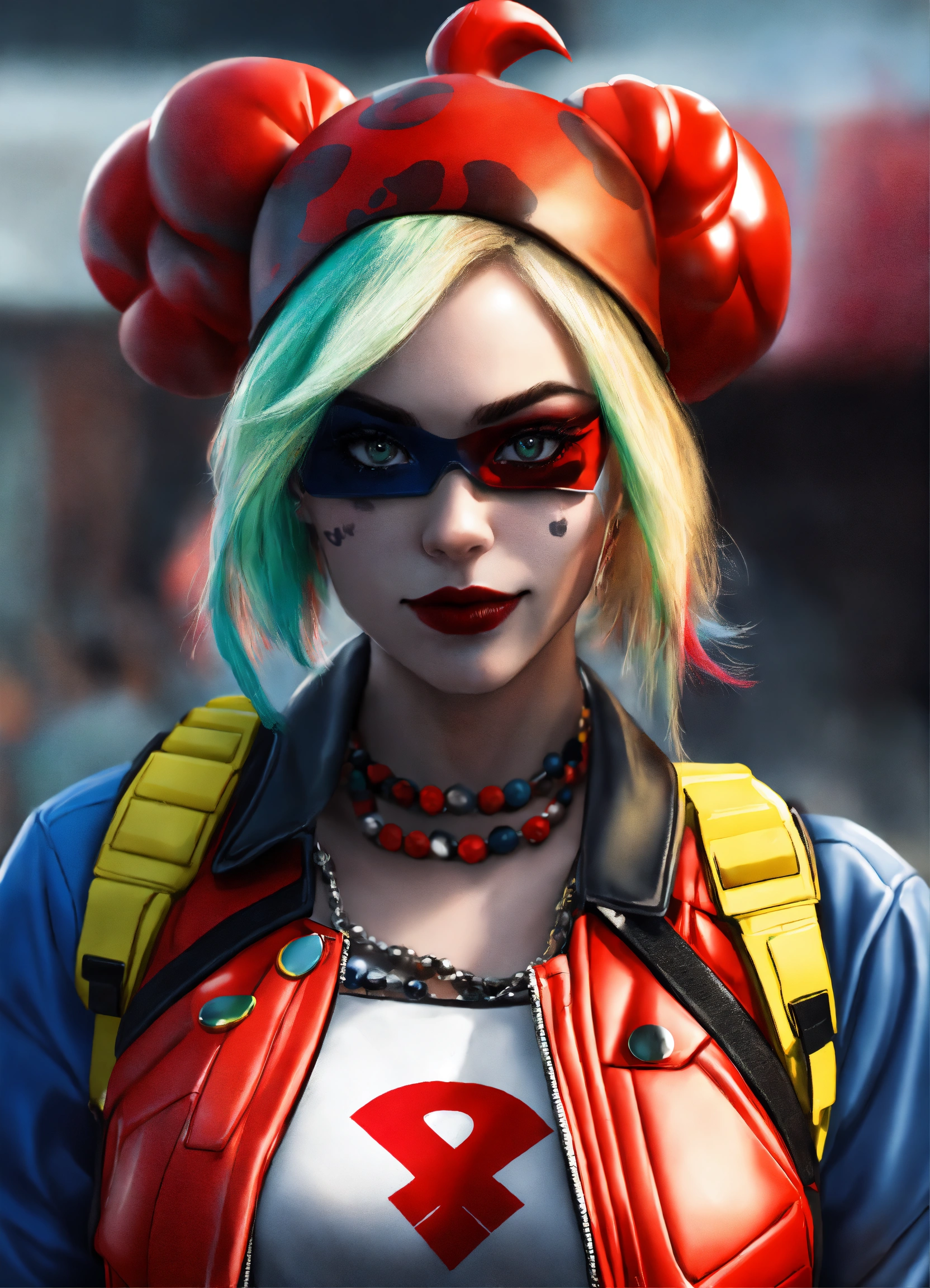 Lexica - Harley quinn, combinada con Mario bros, Harley quinn con gorra de  Mario bros, ropa de Harley quinn, posando con seguridad, HD 8k