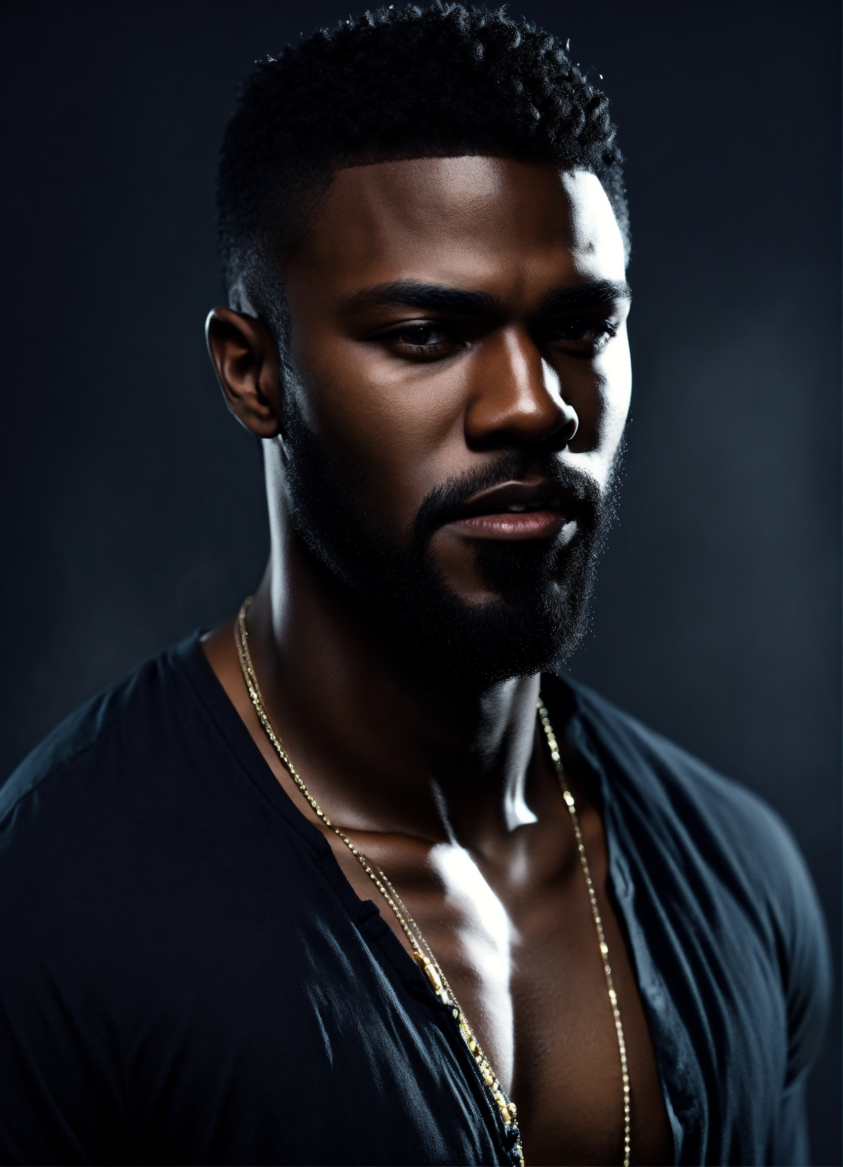 Lexica Handsome Black Male Dark Skin Beard Vampire Black Henley