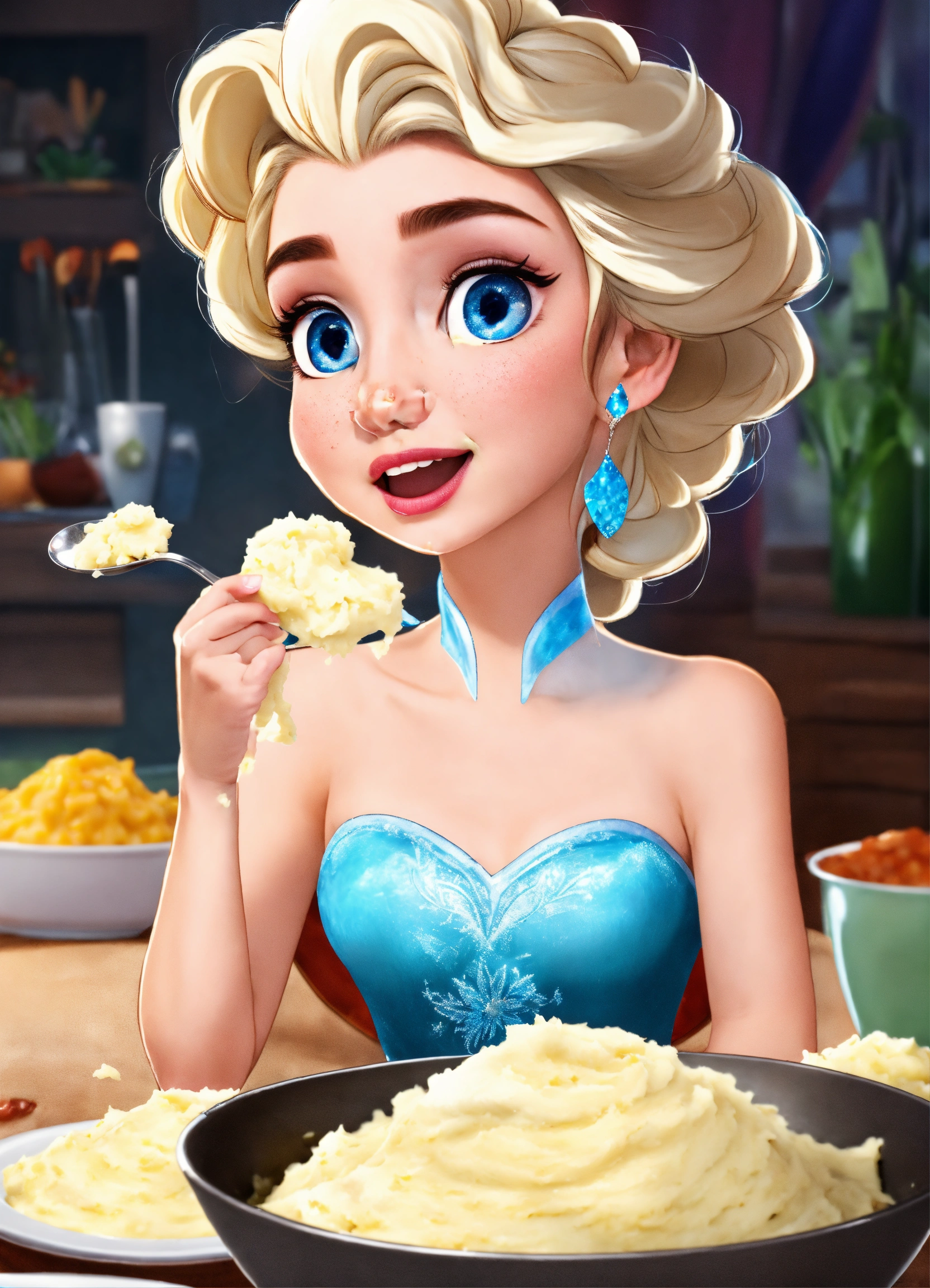 Lexica - Elsa eats mashed potatoes