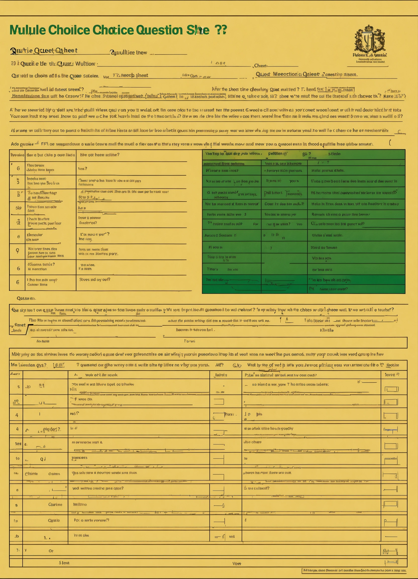 Lexica - Multiple choice question sheet