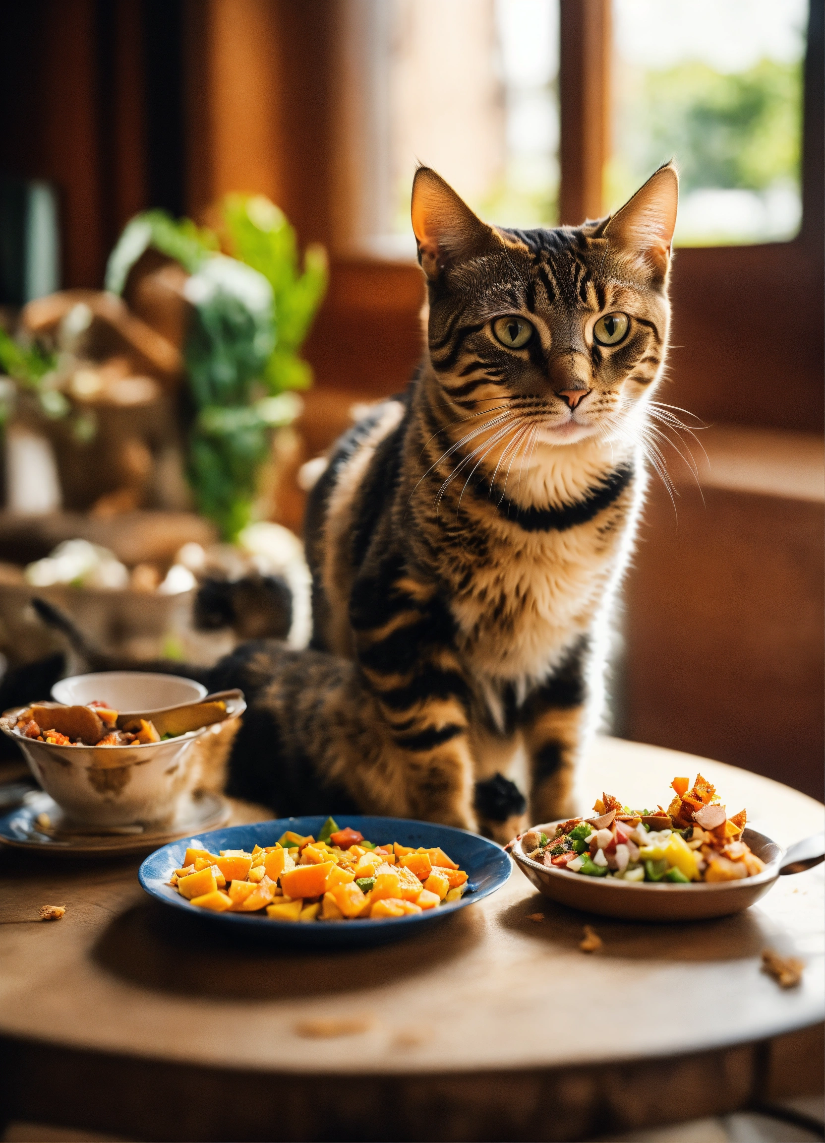 Lexica - A realistic photo of a cat eating with other cats
