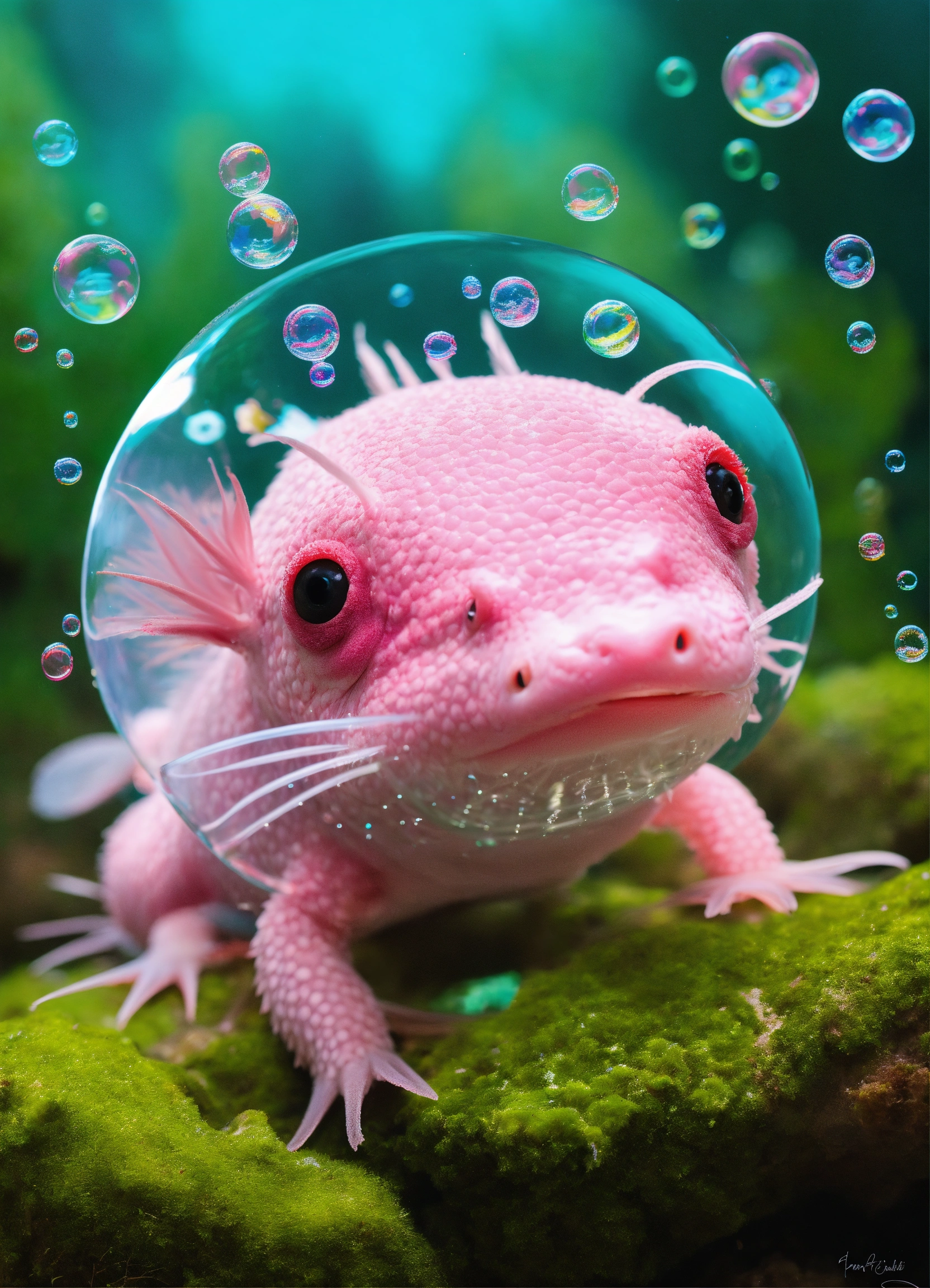 Lexica - Axolotl Blowing Bubbles