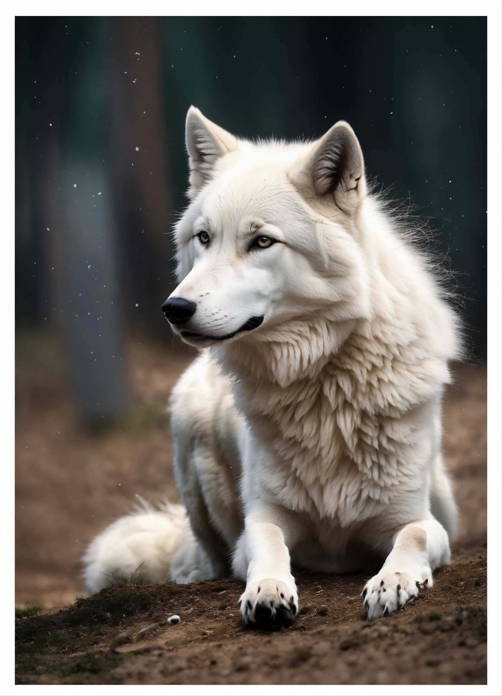 Lexica - A white wolf with a black spot on its chest, spreading out in ...