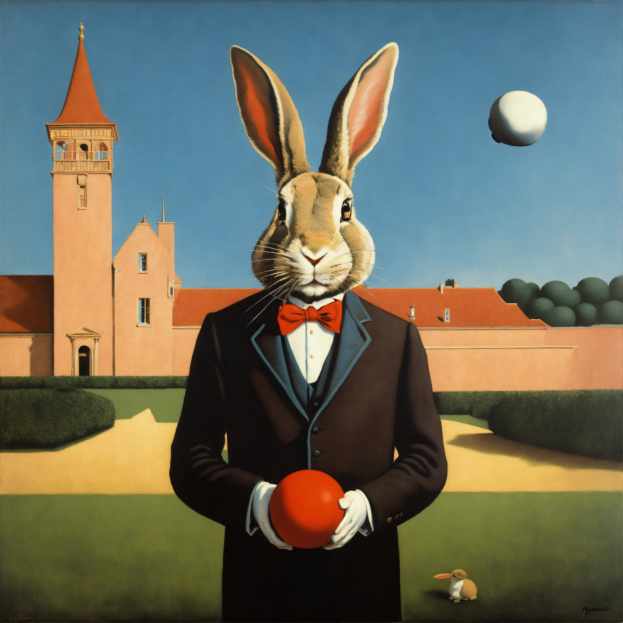 Lexica - Magician, painted by Rene Magritte with big magic rabbit with ...