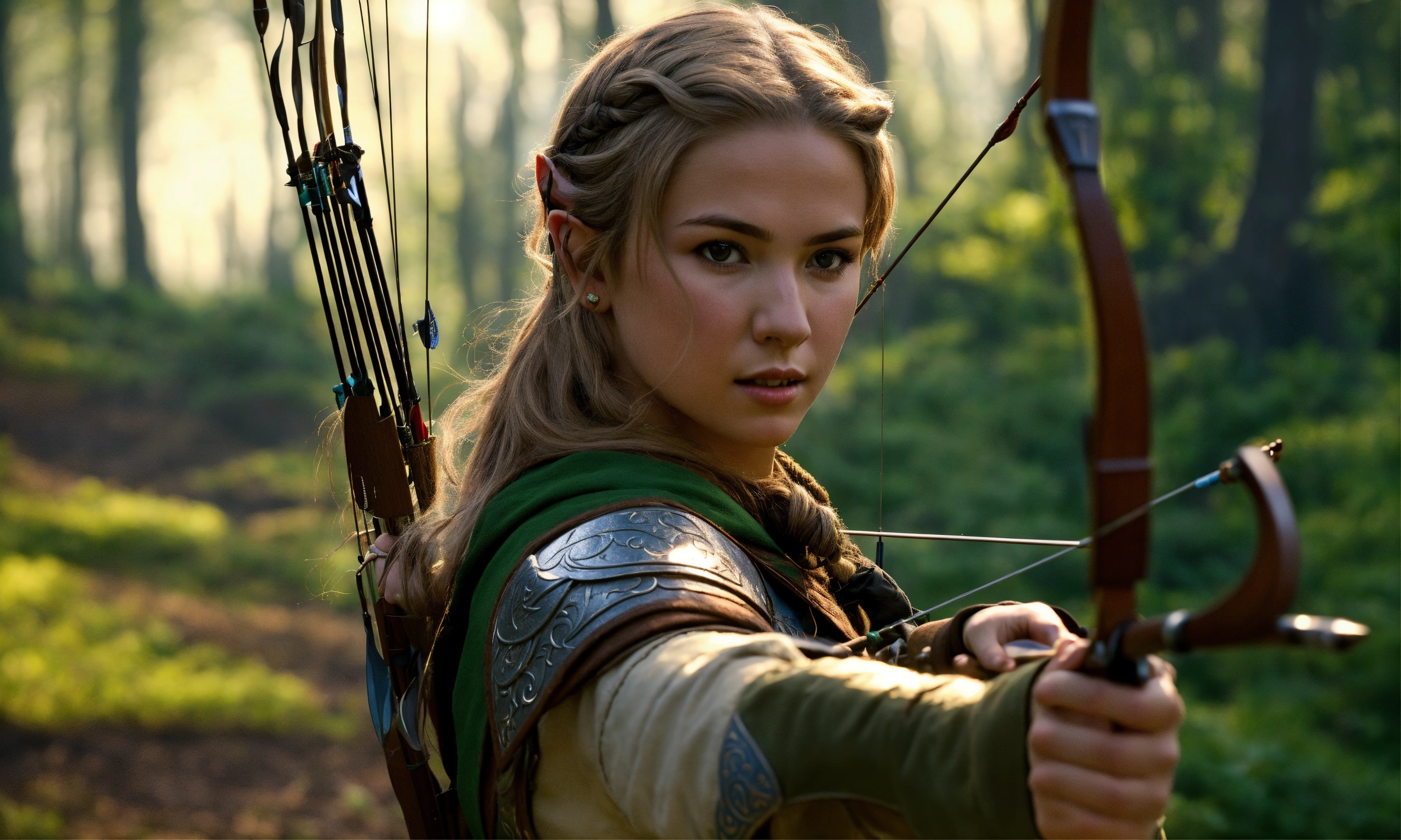 Lexica - A young elf female archer in a rush in the woods