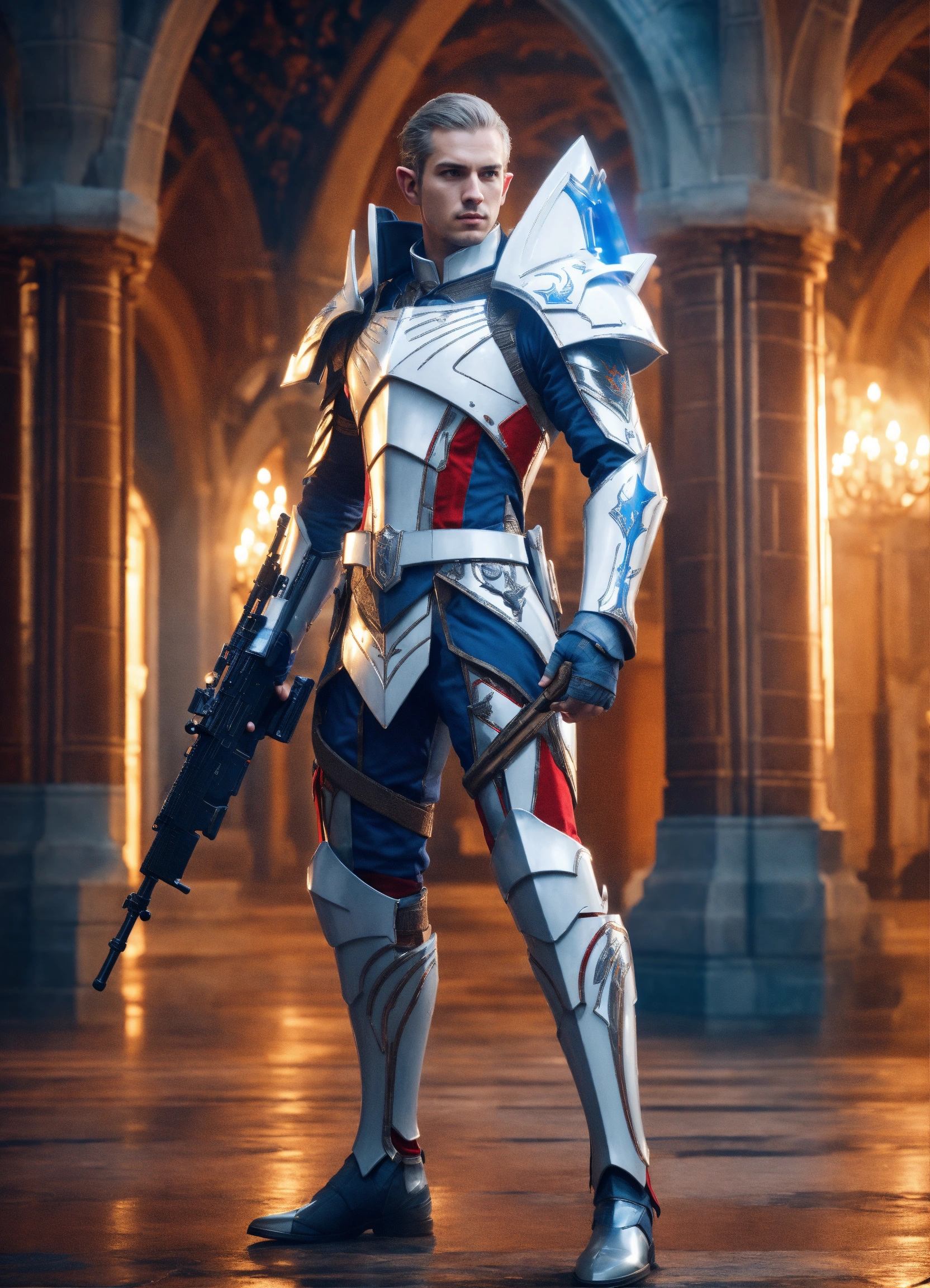 Lexica - High elf sci fi soldier wearing sleek sci fi armor, white and ...