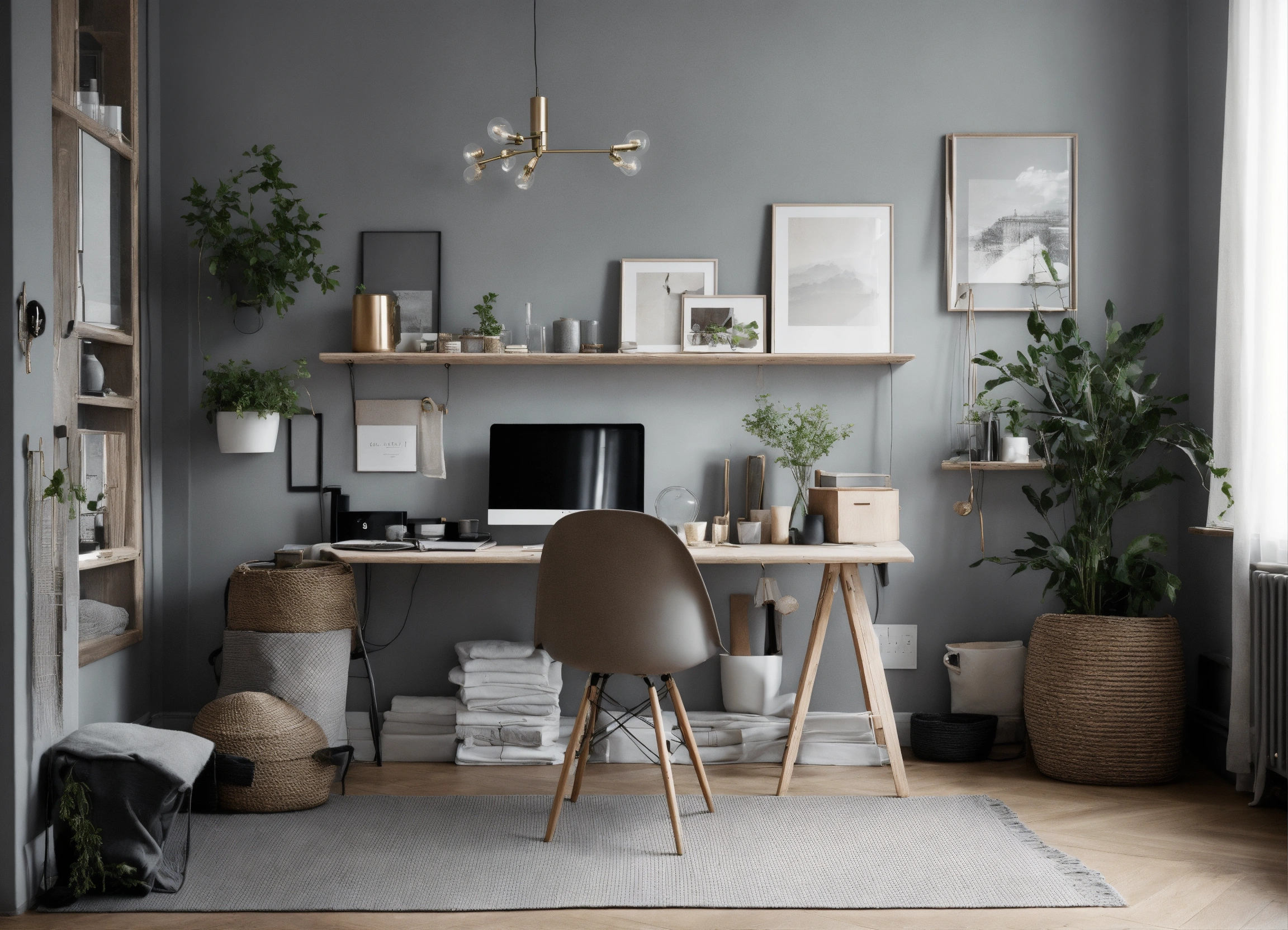 Lexica - A photo of a chic offic, scandinavian gray color scheme