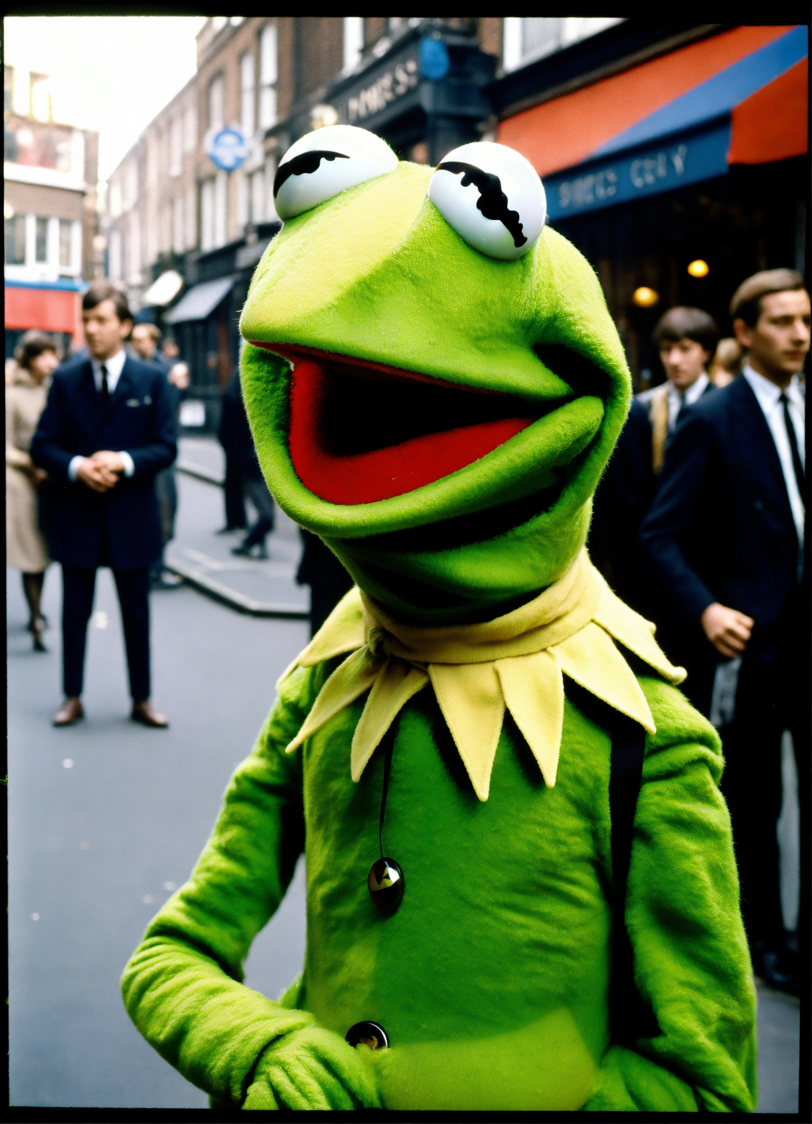 Lexica - A photo of kermit the frog as a mod in carnaby street in the ...