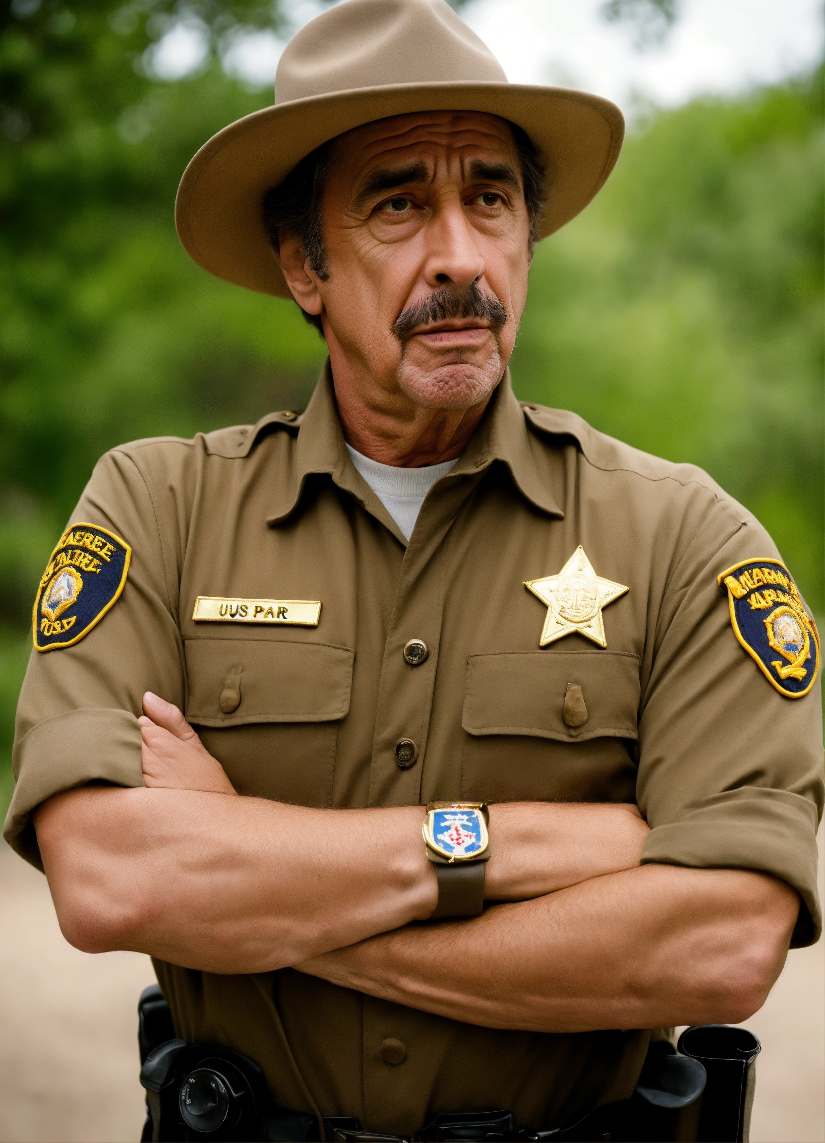 Lexica - Scared man, US PARK RANGER, FRONT VIEW, casual clothes, arms ...