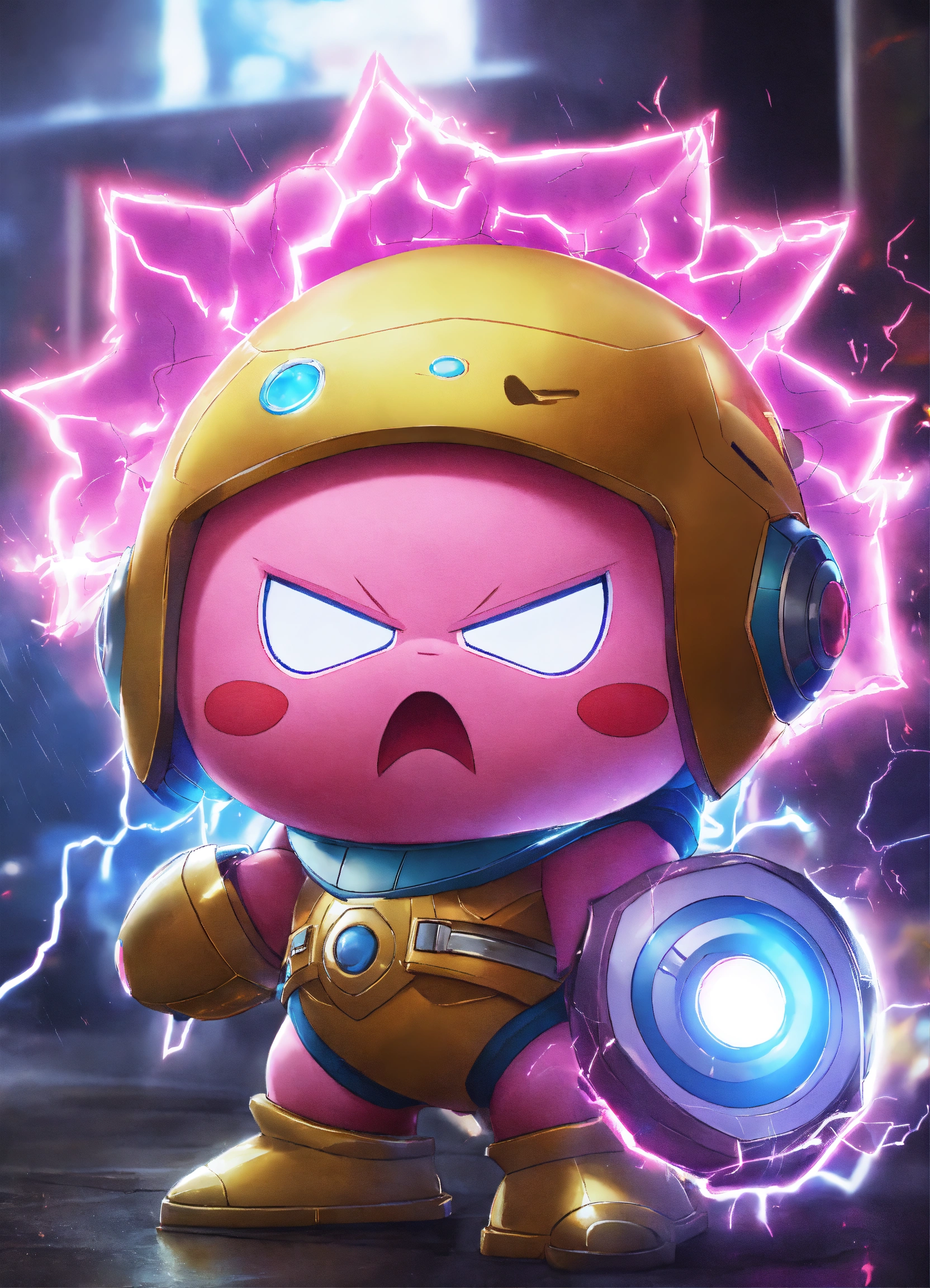 Lexica - A real photo of Cute Cyber Kirby lightning angry