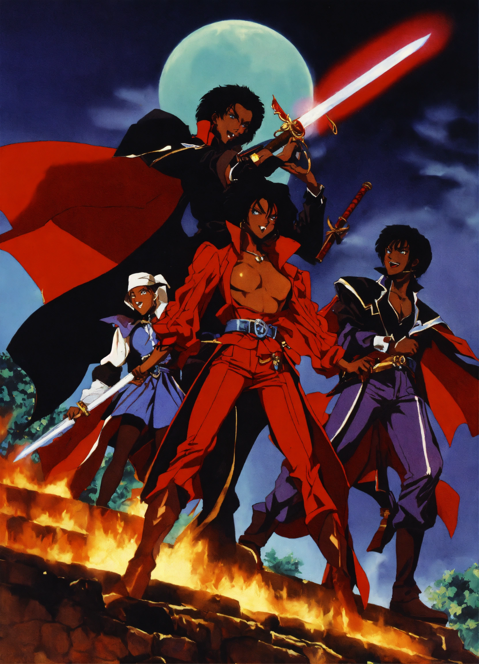 Lexica - 80s anime black characters vampire hunters mages fighting vampires