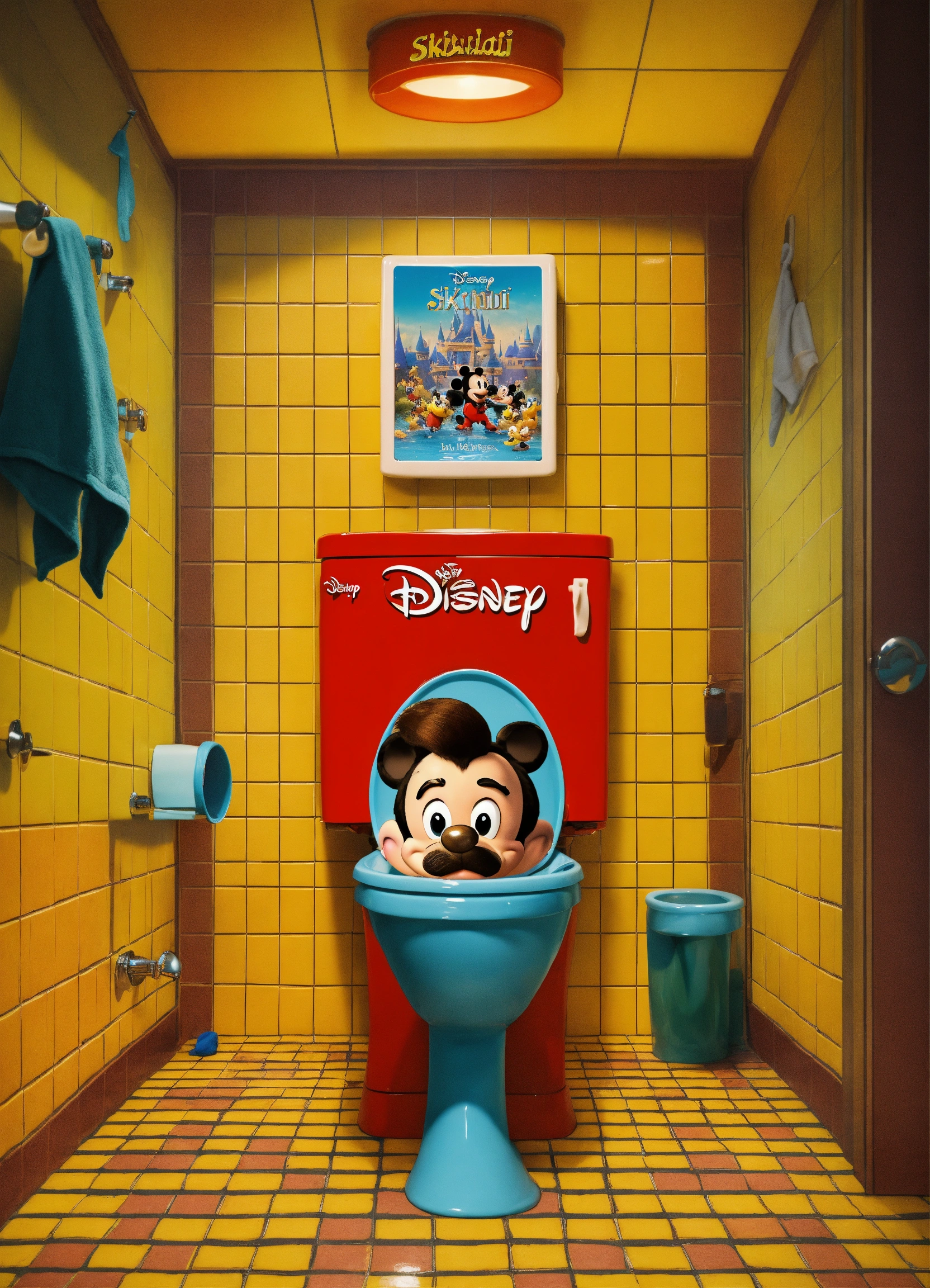 Lexica - A mans head in a toilet as a disney movie cover titled skibidi  toilet