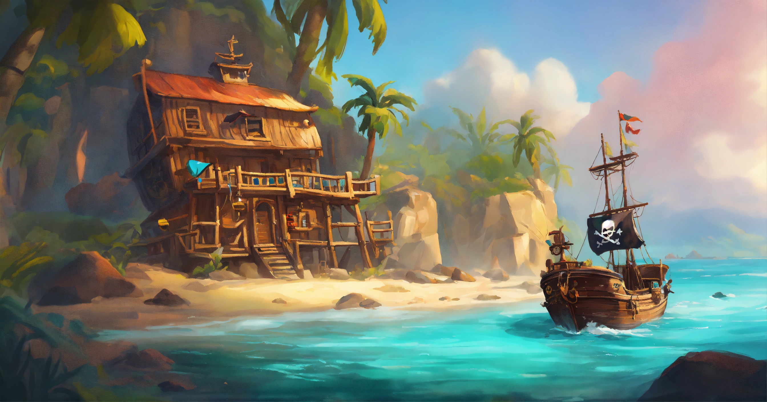 Lexica - Pirate slot game background landscape, realistic cartoon oil ...