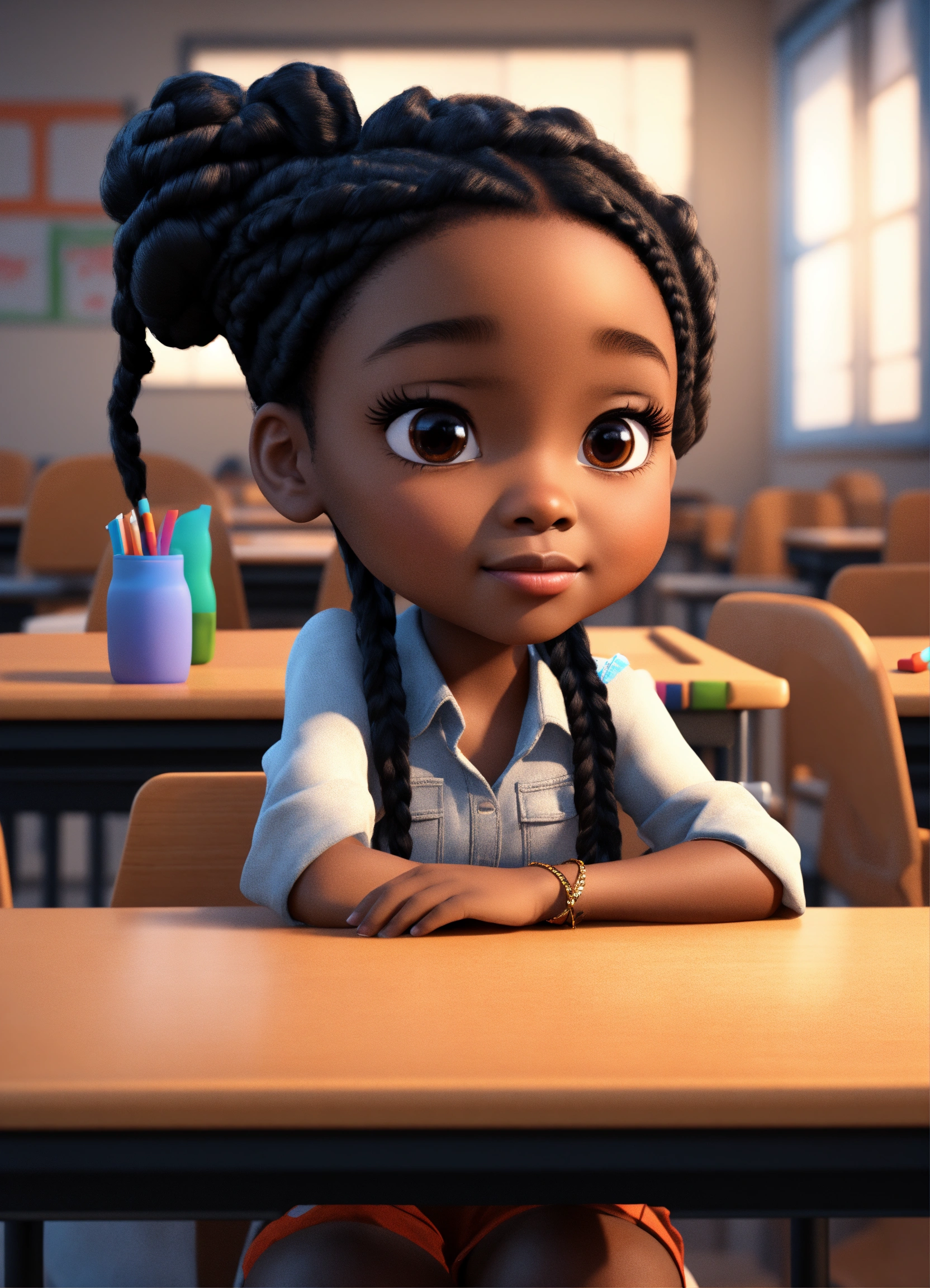 Lexica - Chibi African American girl, black braids like an updo ...