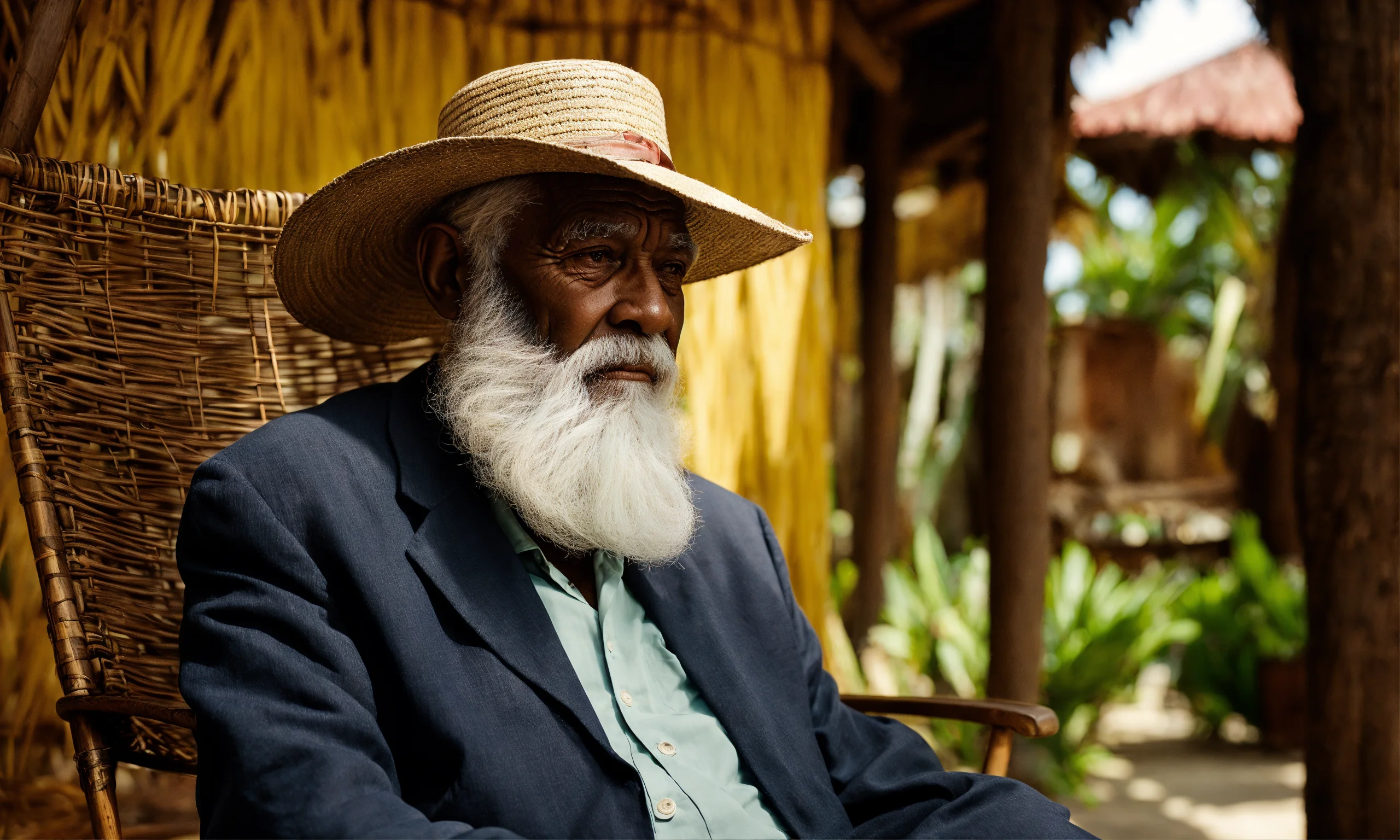 Lexica - A wise old man with white beard and bakoua hat in a tropical ...