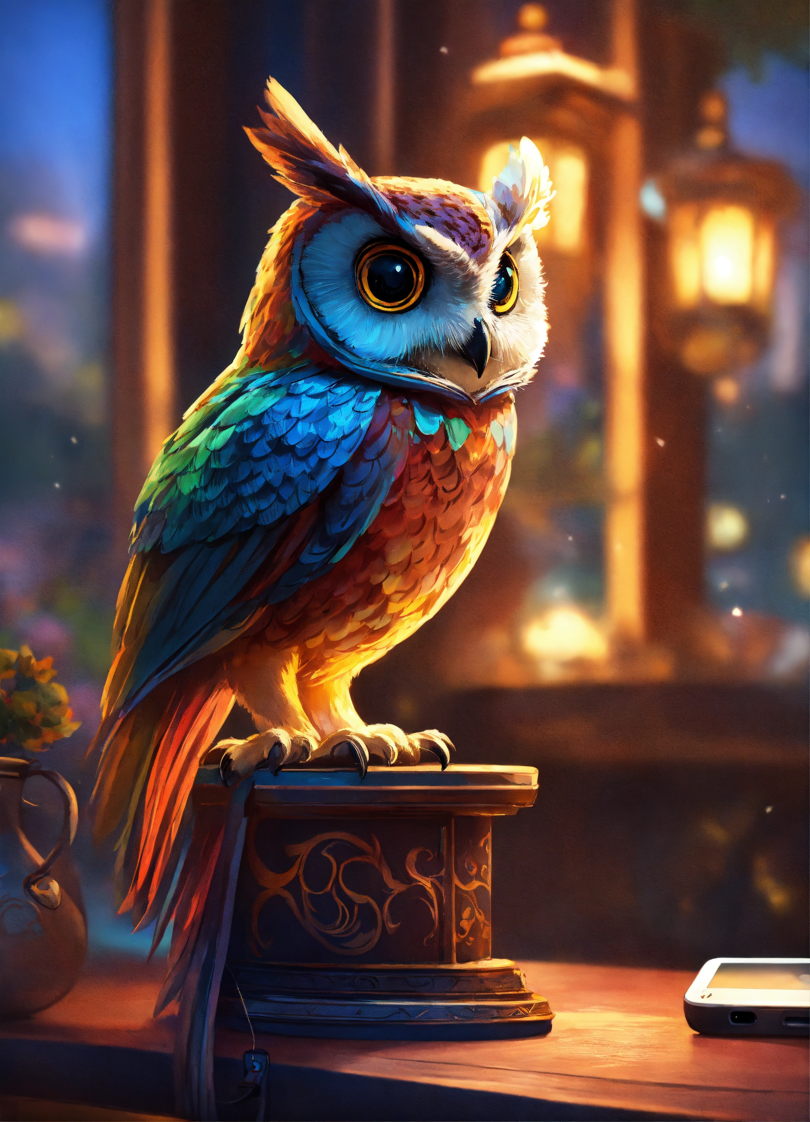 Lexica - Owl looking at a phone, elegant, digital painting, sharp focus ...