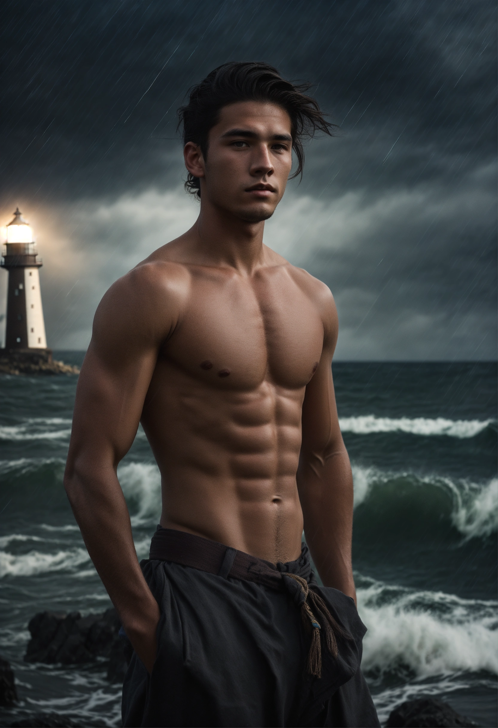 Lexica - 1910's 20 year old boy, tan skin, light eyes, shirtless, long ...