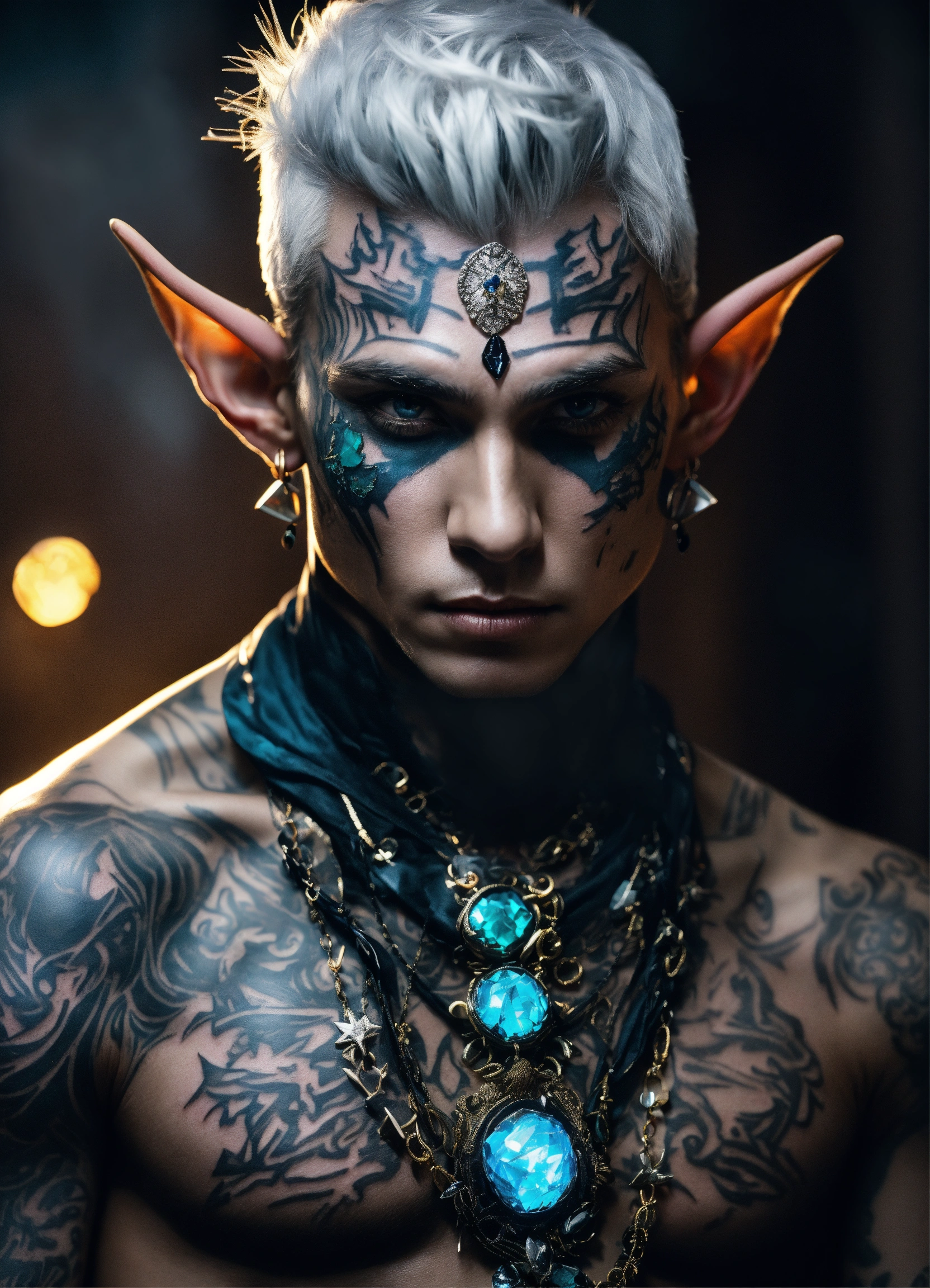 Lexica - Fantasy torso shot of a tatooed male elf, monk, sickly thin ...