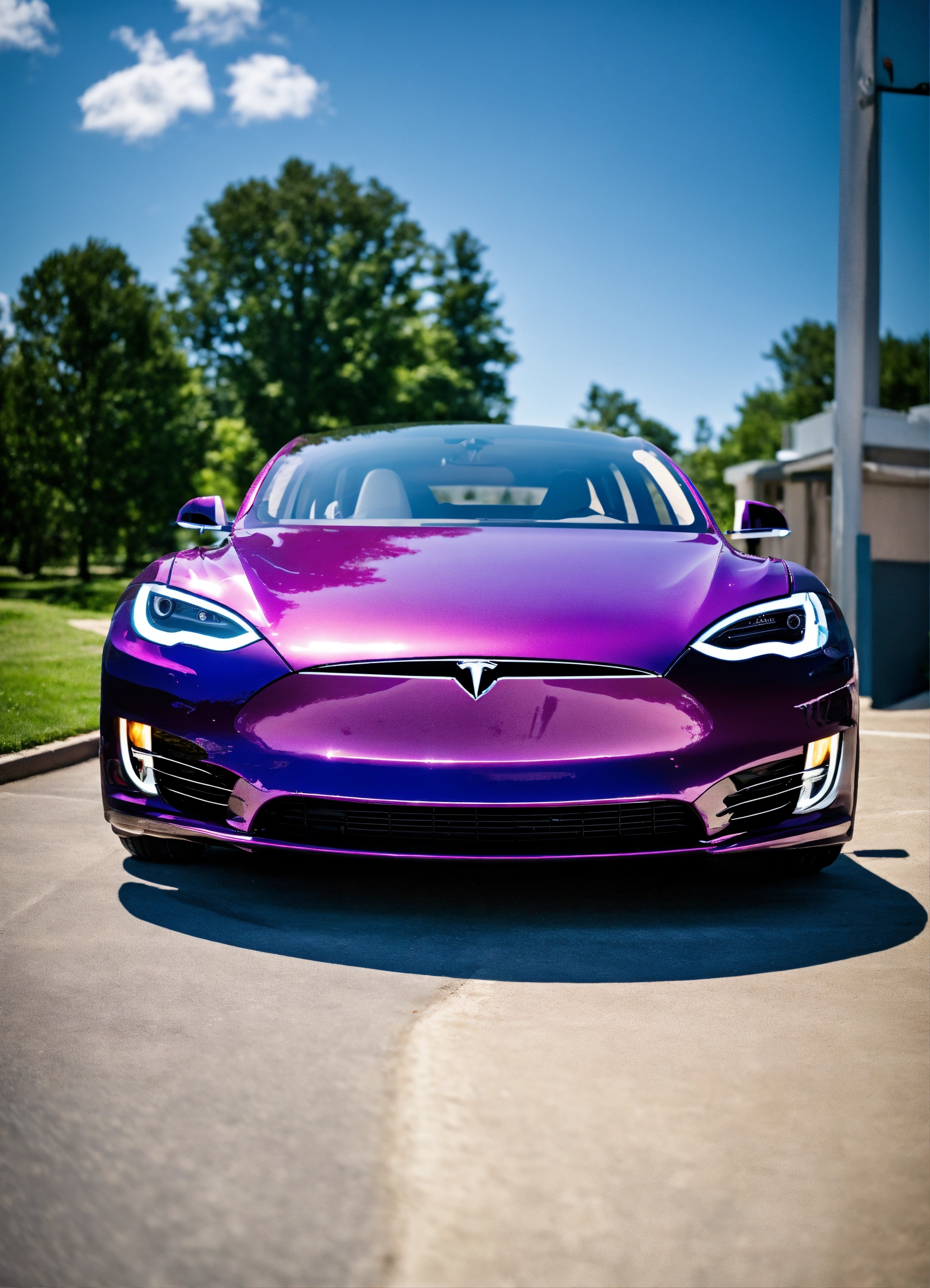 Lexica - Happy purple tesla with electricity sunny day going down a slide