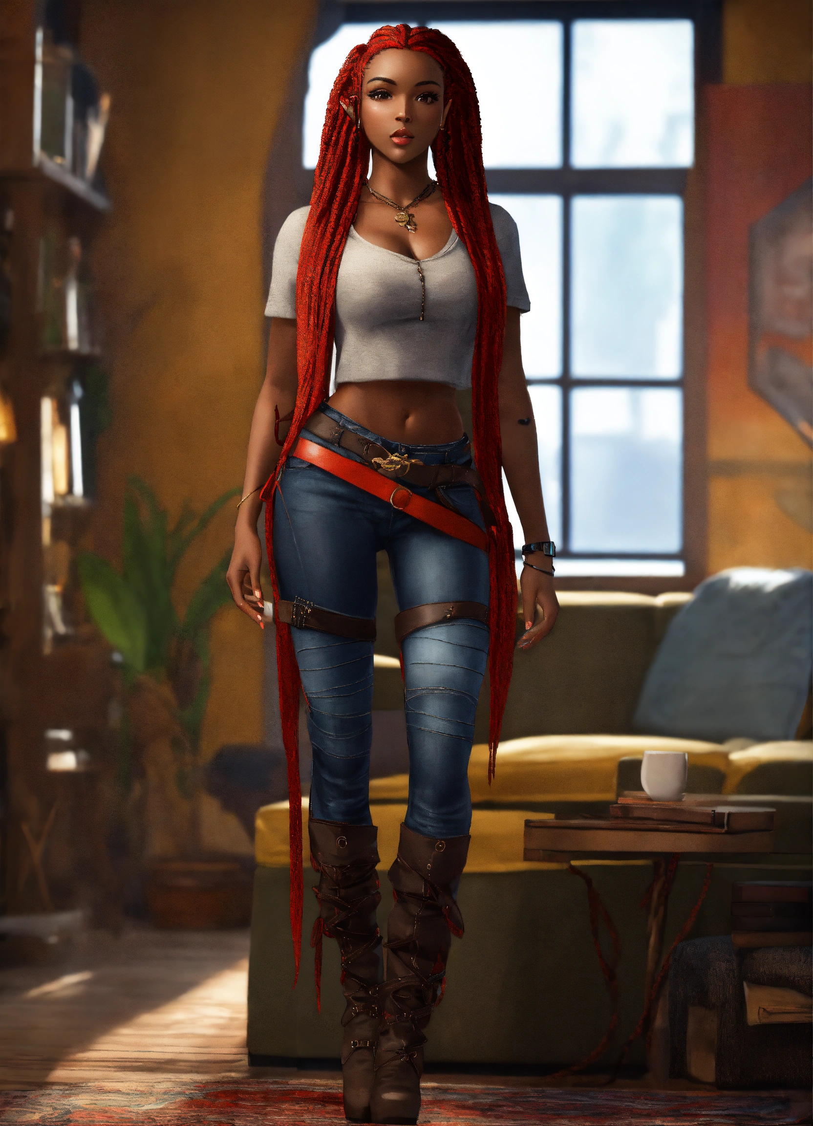 Lexica - Full body of a shapely black female high elf n red and black ...