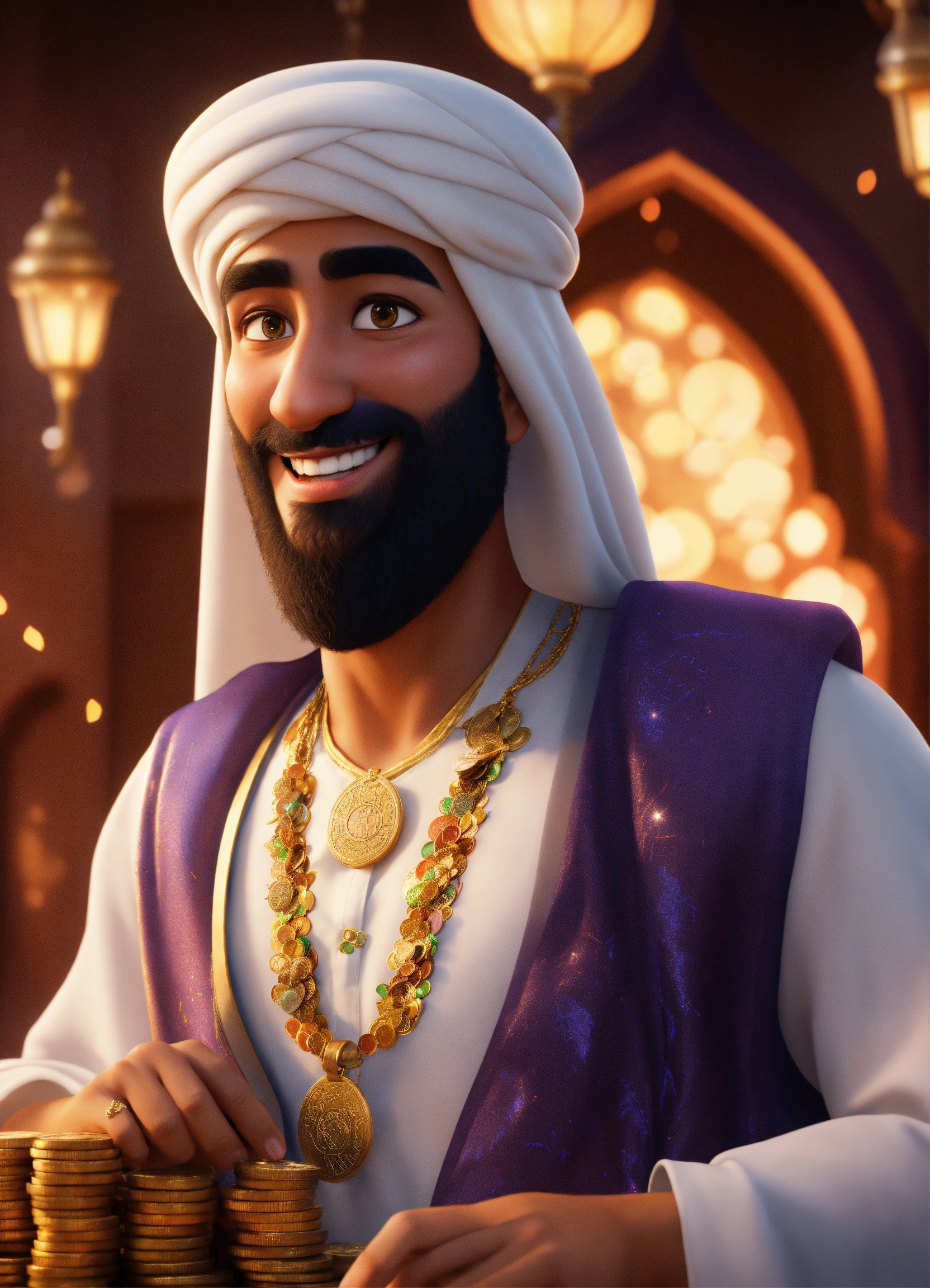 Lexica - Create a 3D rendering of a wealthy Arab male sheikh from Dubai ...