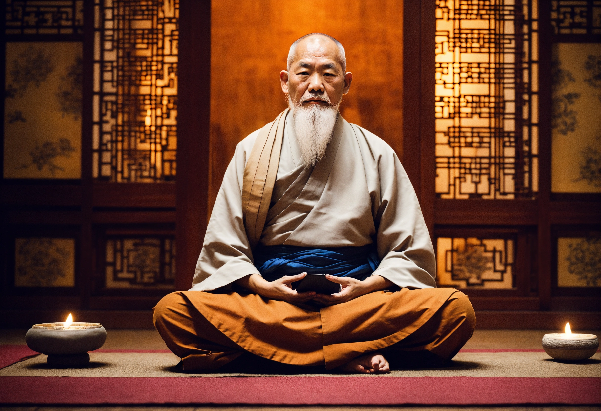 Lexica - Wise zen monk with white beard sitting in meditation