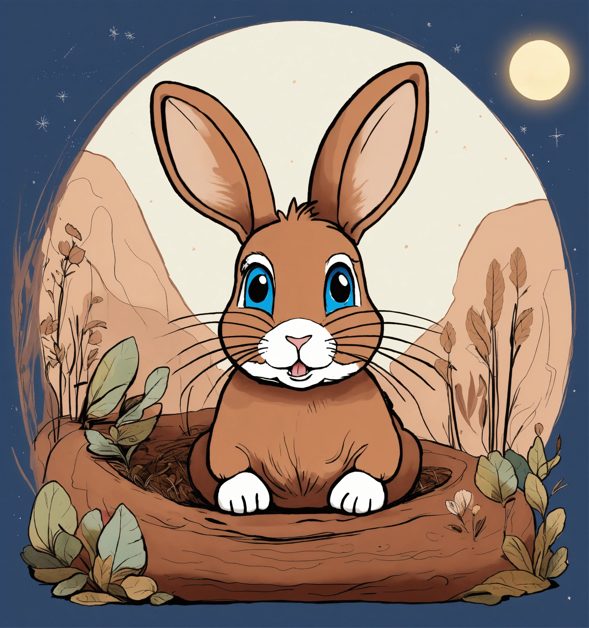Lexica - A young brown rabbit with whith storyteller and blue eyes ...
