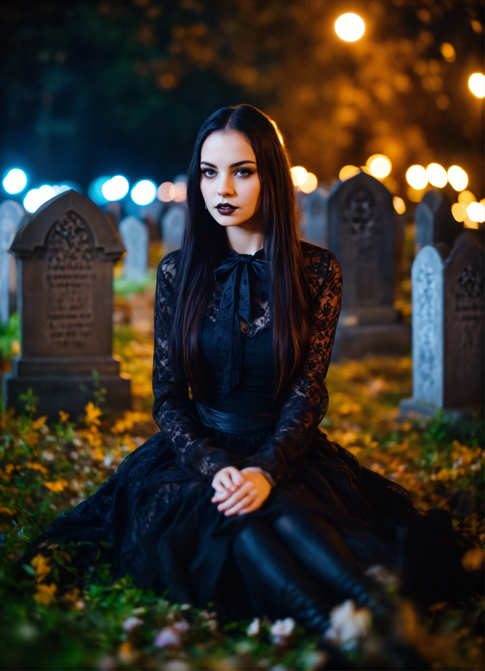Lexica - A stunning young gothic girl sitting in the graveyard, hyper ...