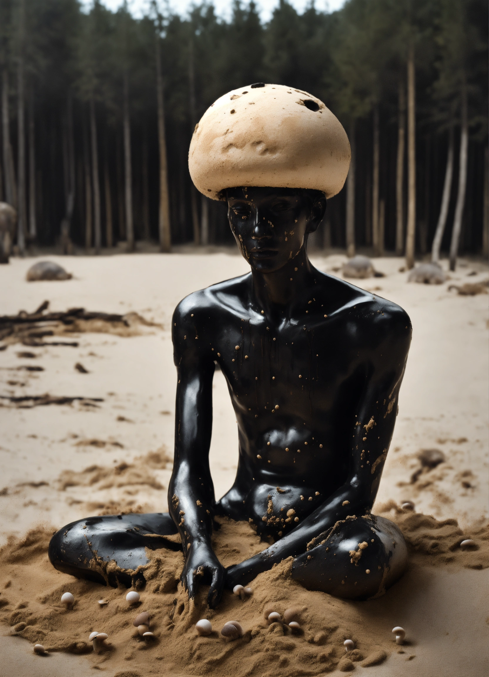 Lexica - A rotten wood sculpture of a abstract simple human body in a ...