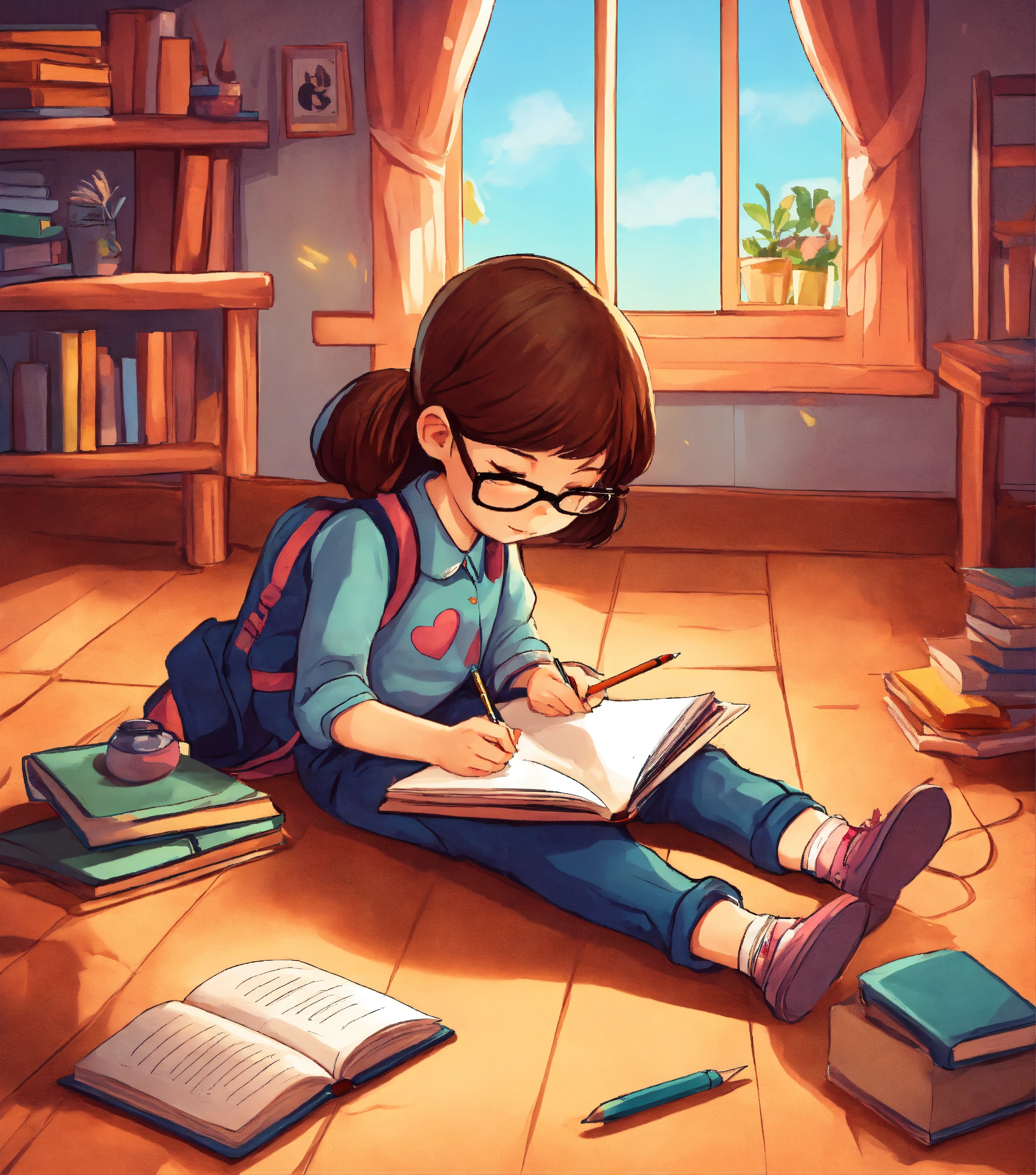 Lexica - A girl is lying on the floor and writing something in the book ...