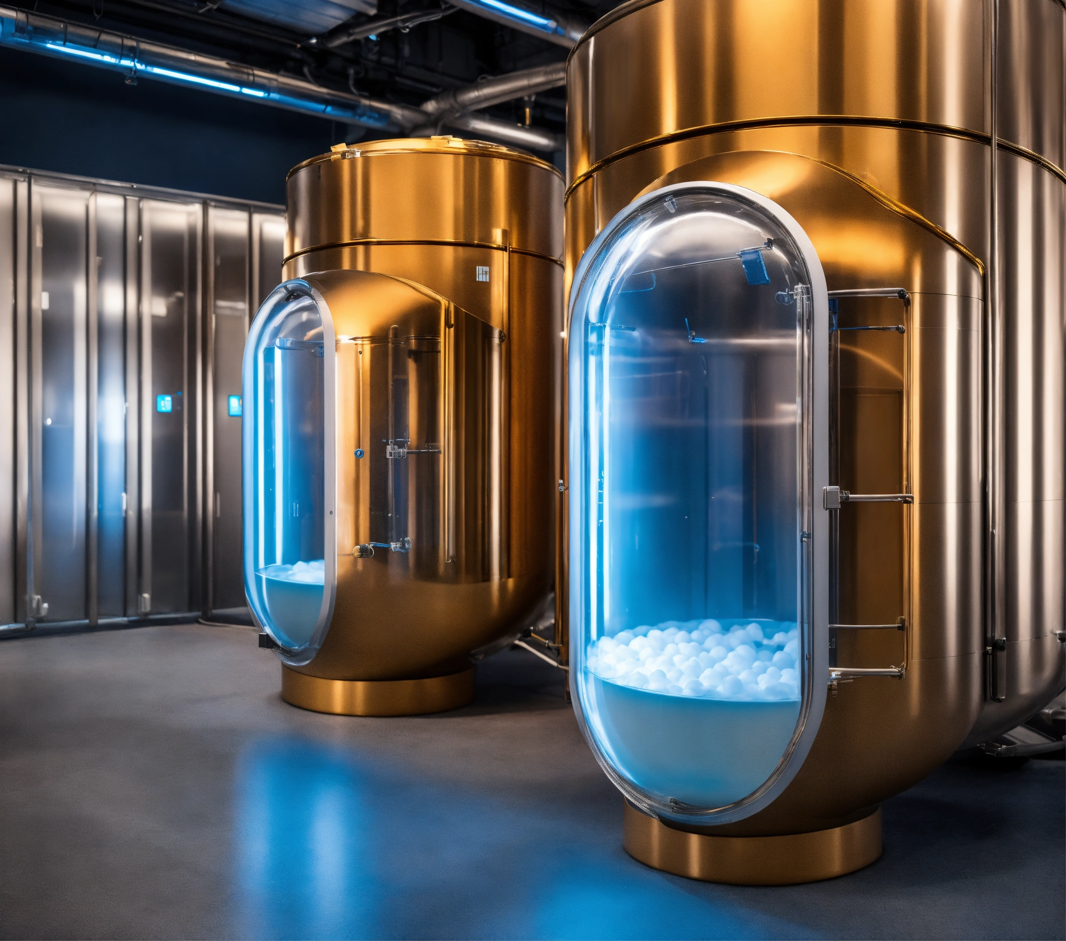 Lexica - Cryonics capsules, empty and full futuristic containers, glass ...