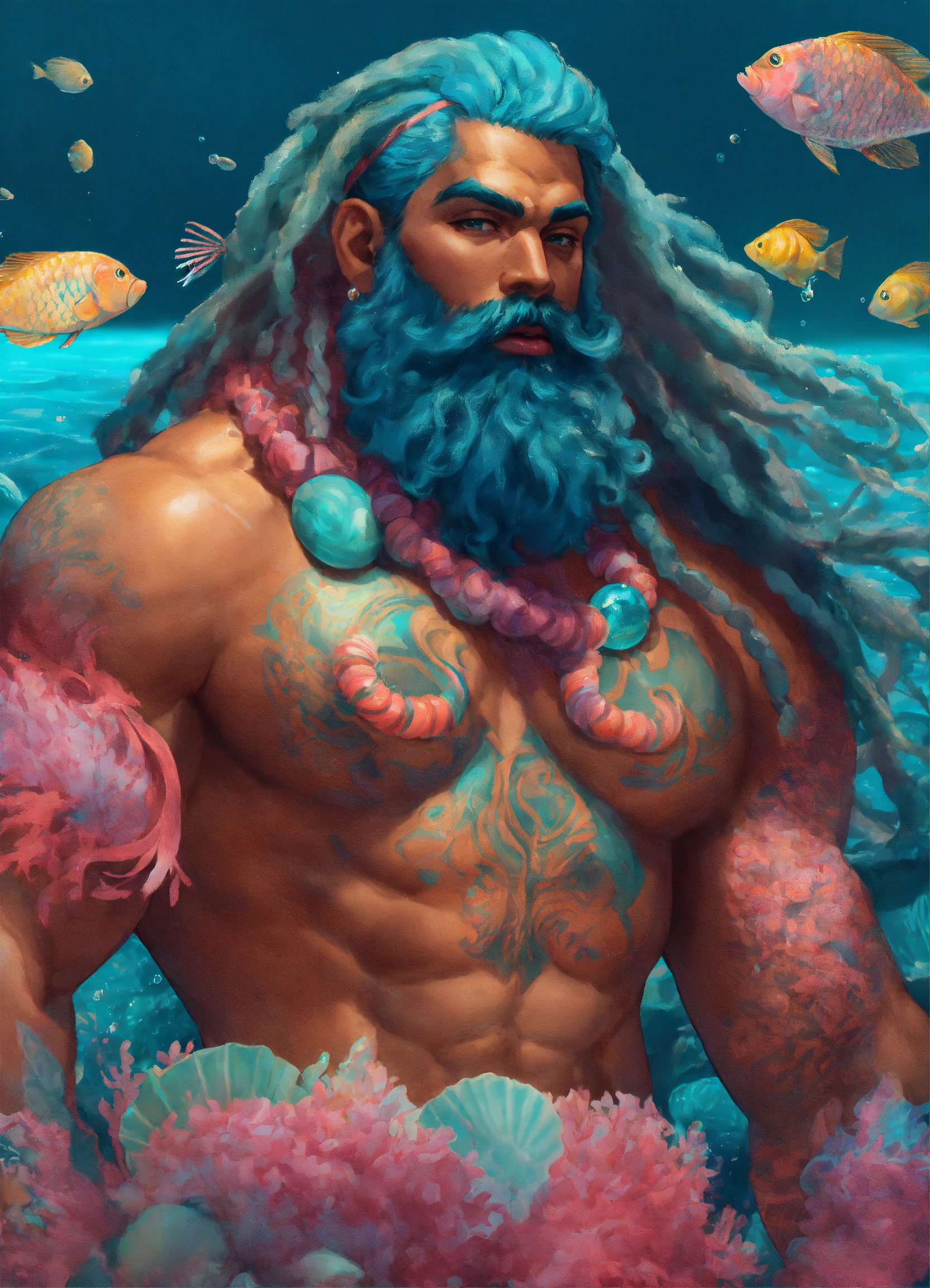 Lexica - A buff muscular Merman with scales Blue skintone with pink ...