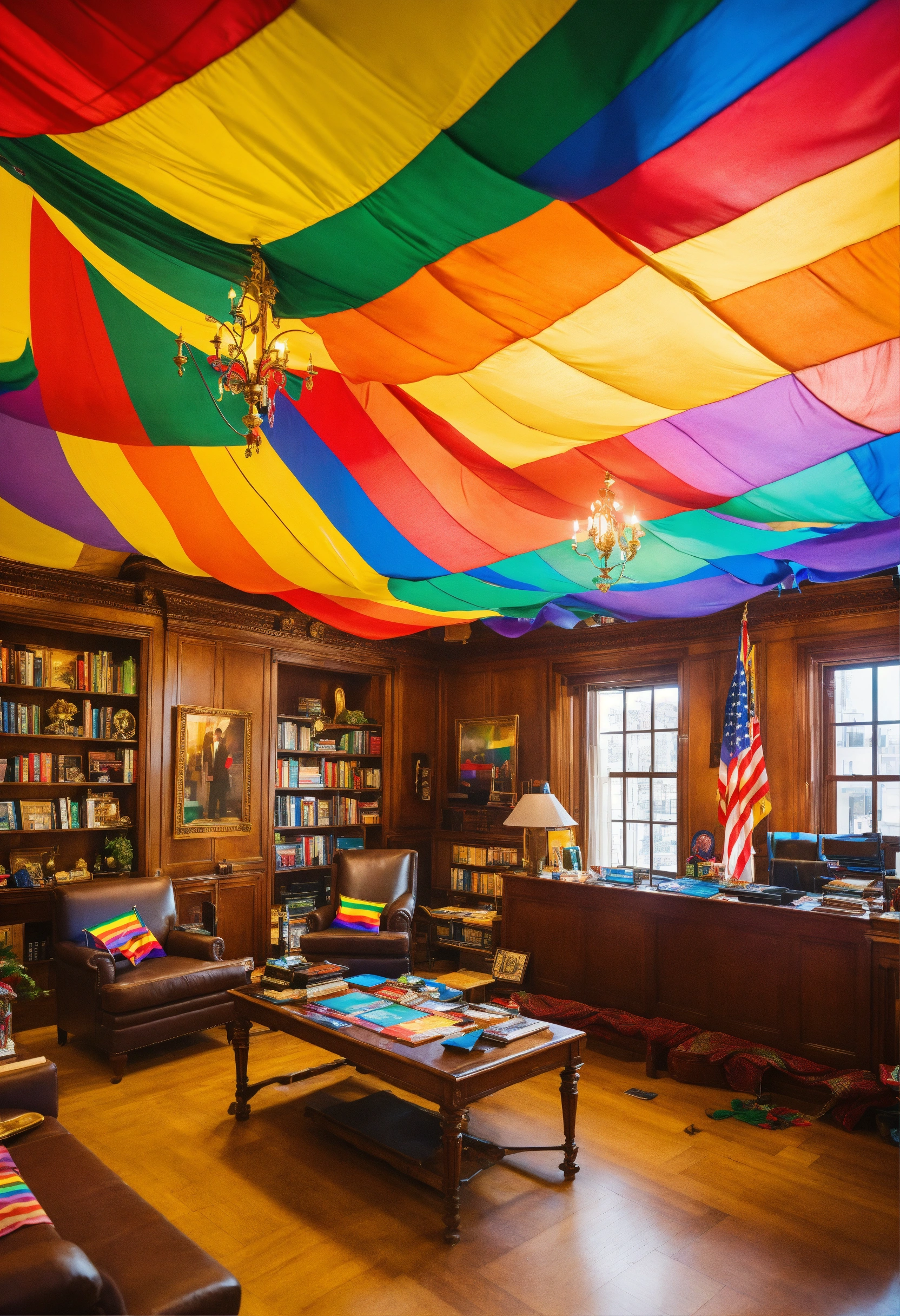 Lexica - Grand office decorated exuberantly with various lgbtq flags ...