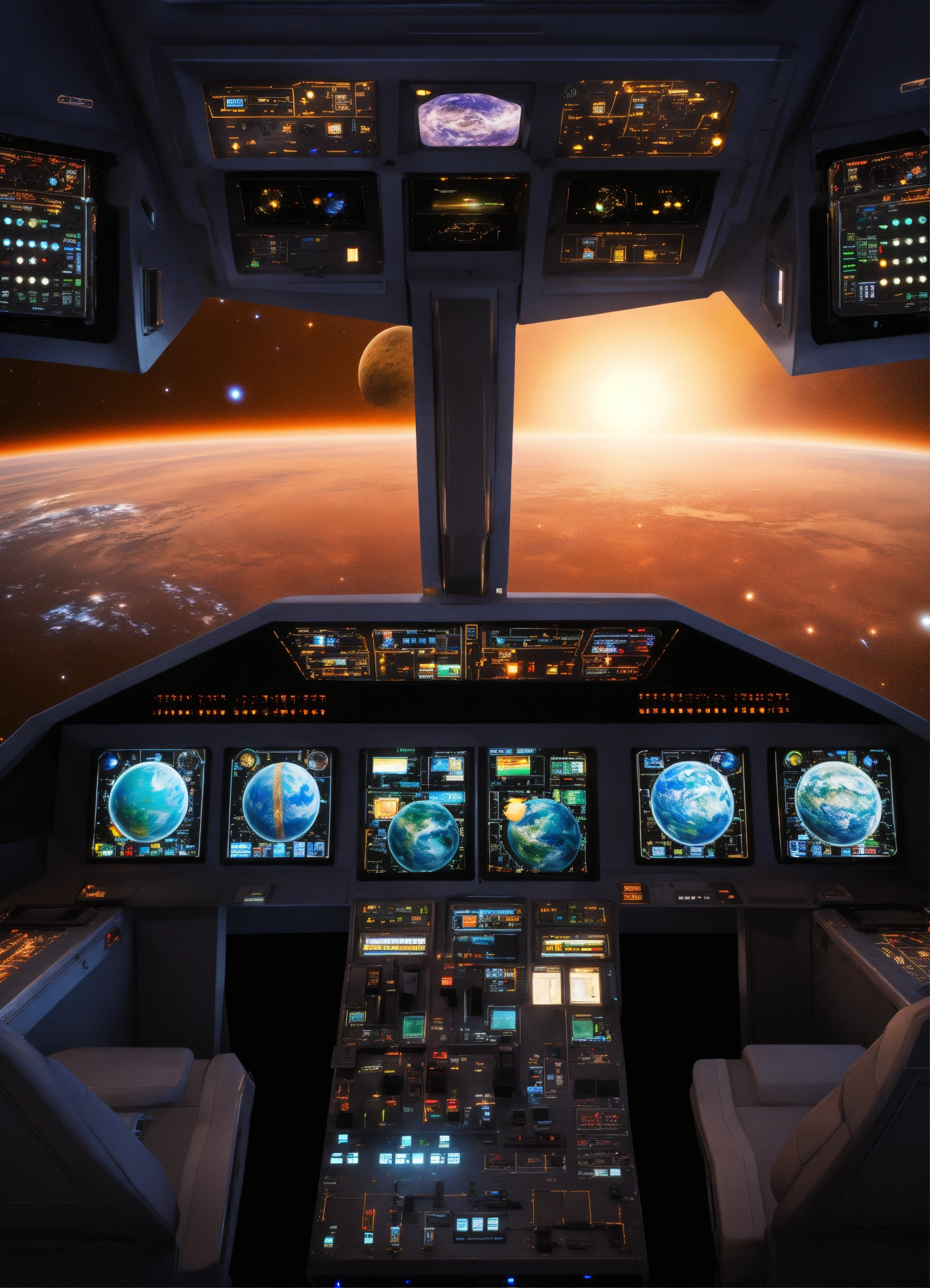 Lexica - Spaceship, control panel. Realistic space view