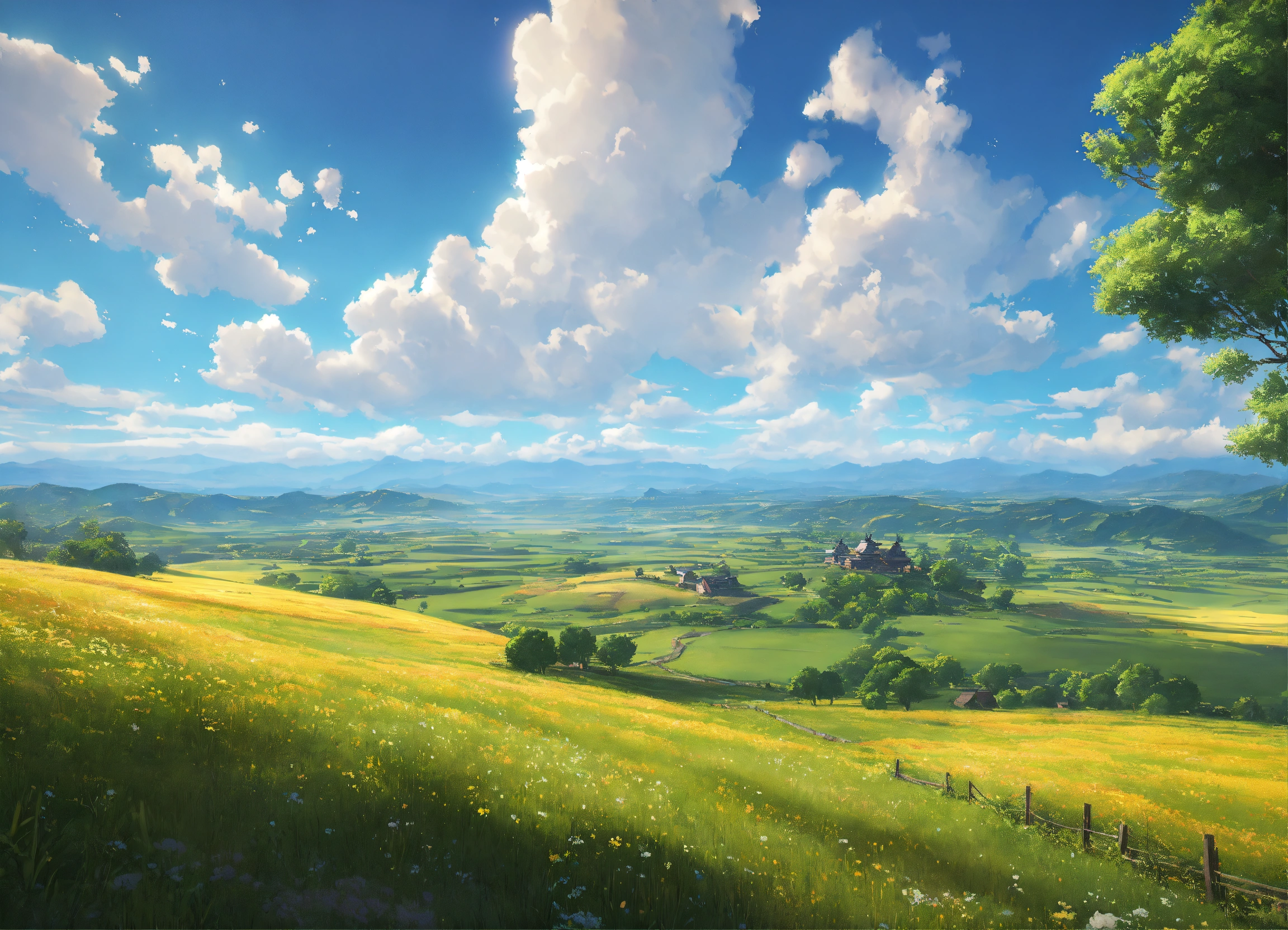 Lexica - Open fields landscape, blue skies and clouds. Only grass and ...