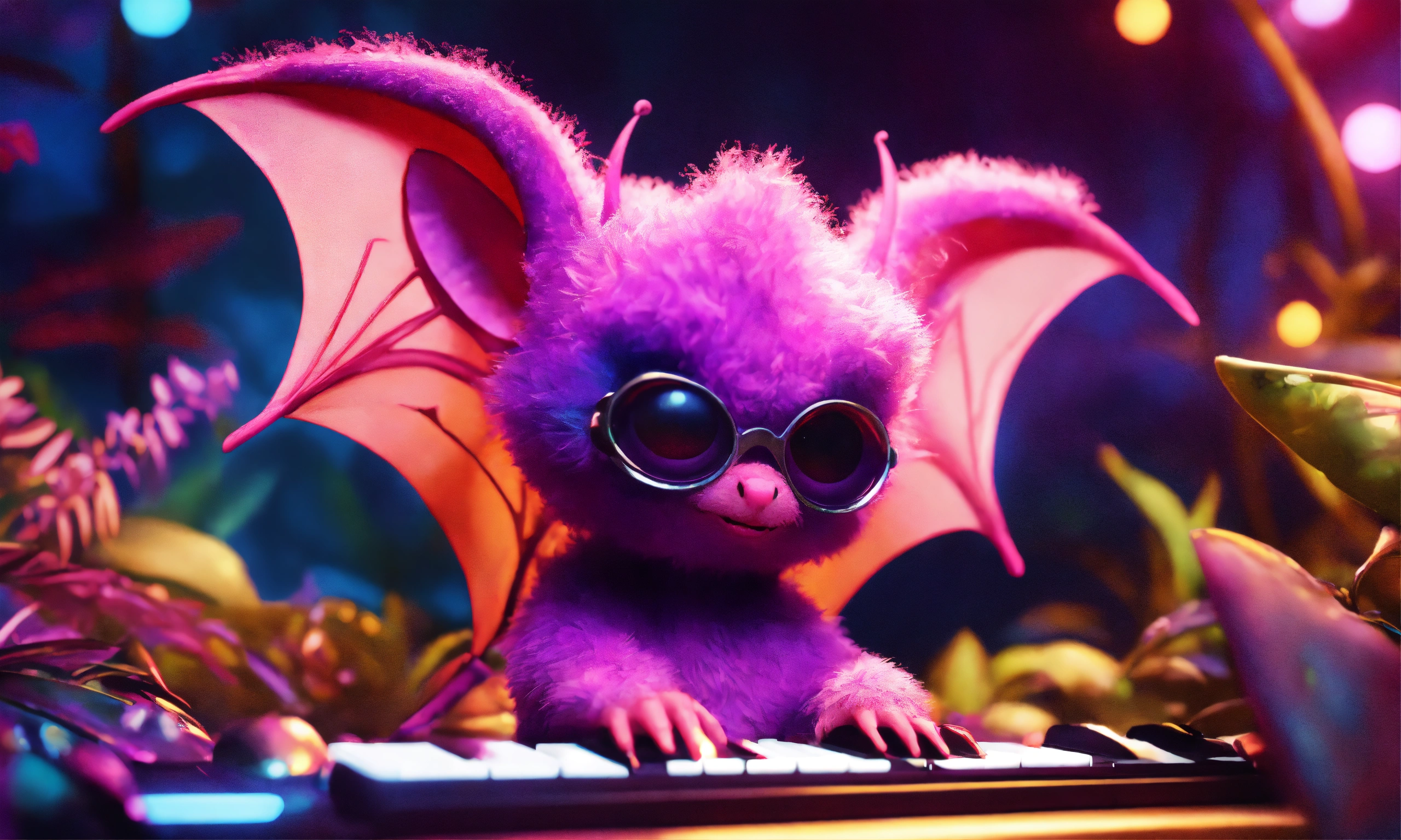 Lexica - Crazy cute fuzzy pink and purple alien fruitbat character with ...