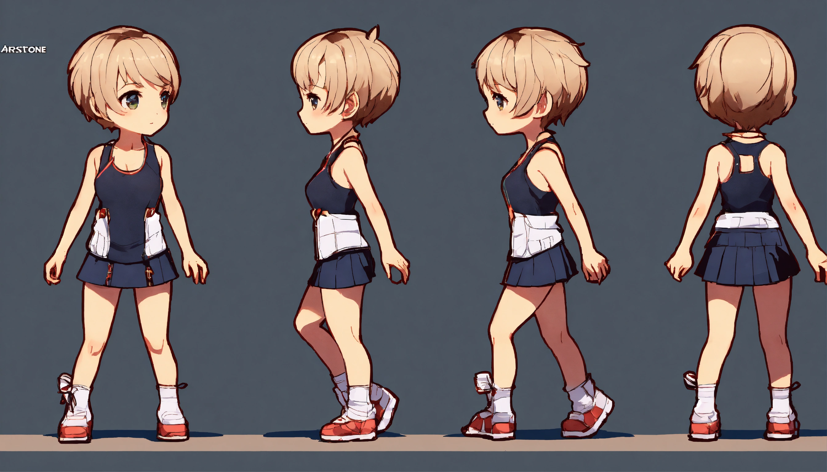 Lexica - Short haired girl wearing tank top and short skirt, walking ...