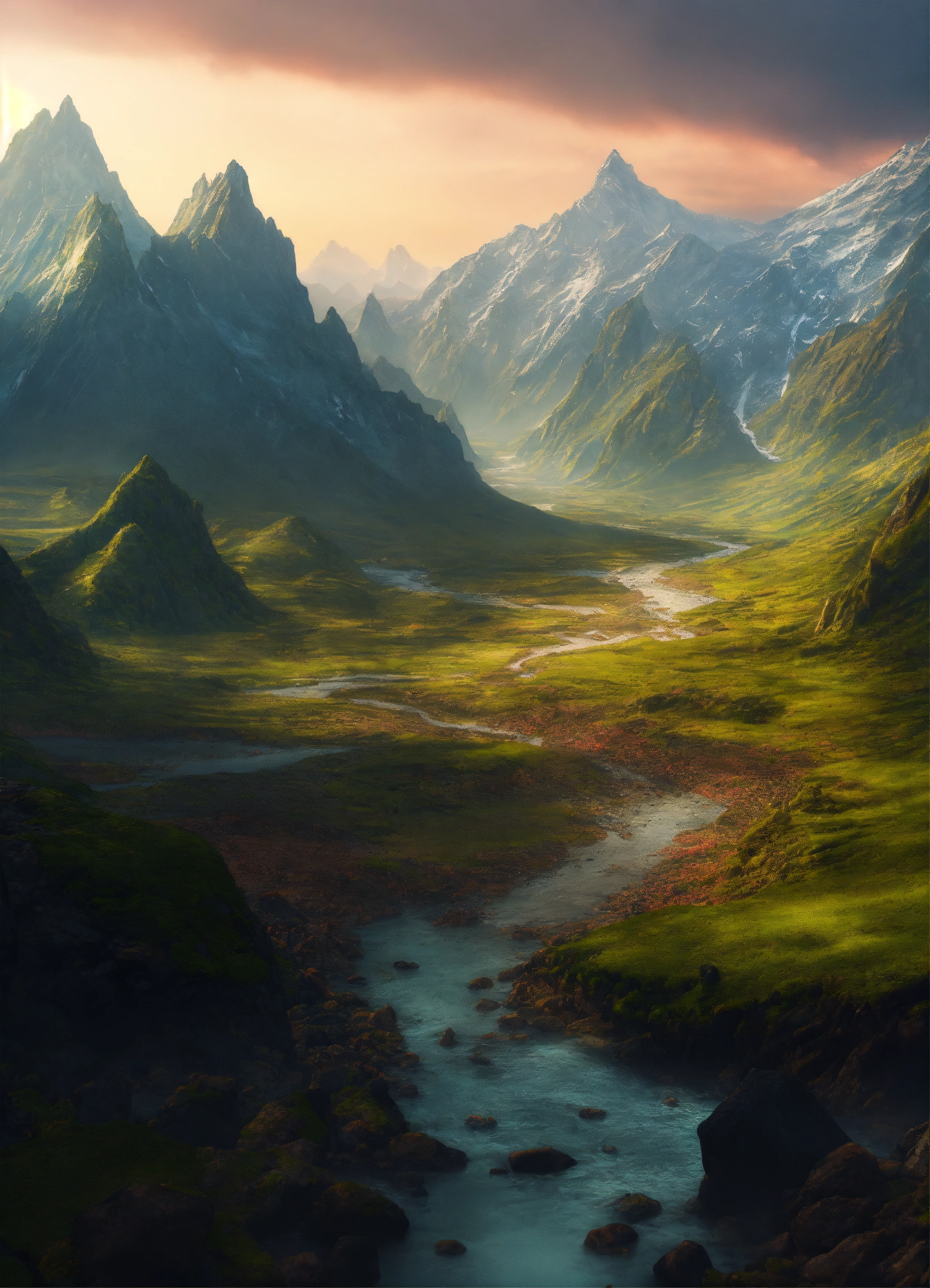 Lexica - A fantasy landscape of 2 mountains and a valley between them ...