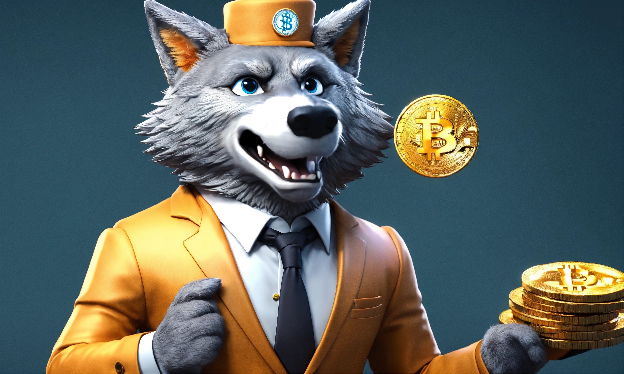 Lexica - A bitcoin wolf in a suit with Indian rupee on hand, 3d cartoon ...