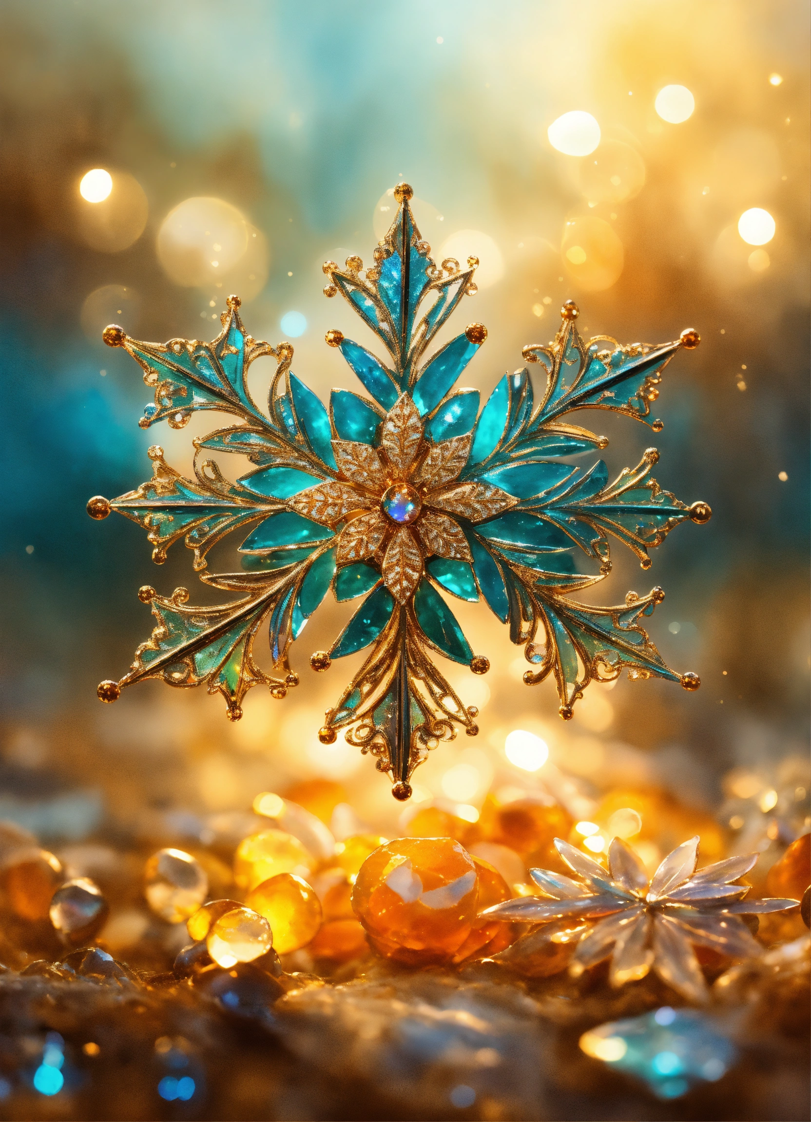 Lexica - Closeup of a sparkling snowflake, with lights and jewels and ...