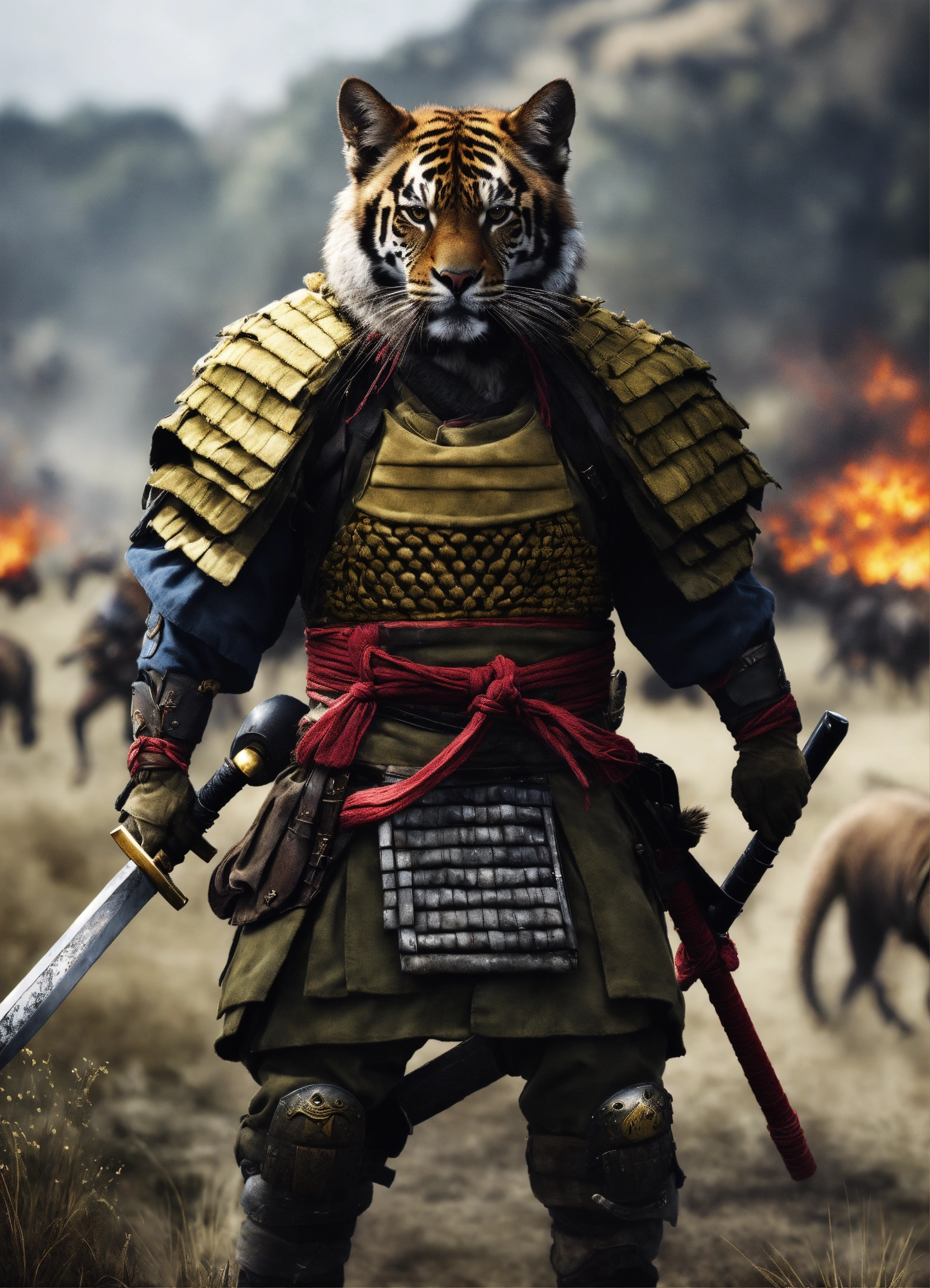 Lexica - Army of animal samurais. Battlefield. Hyper realistic.