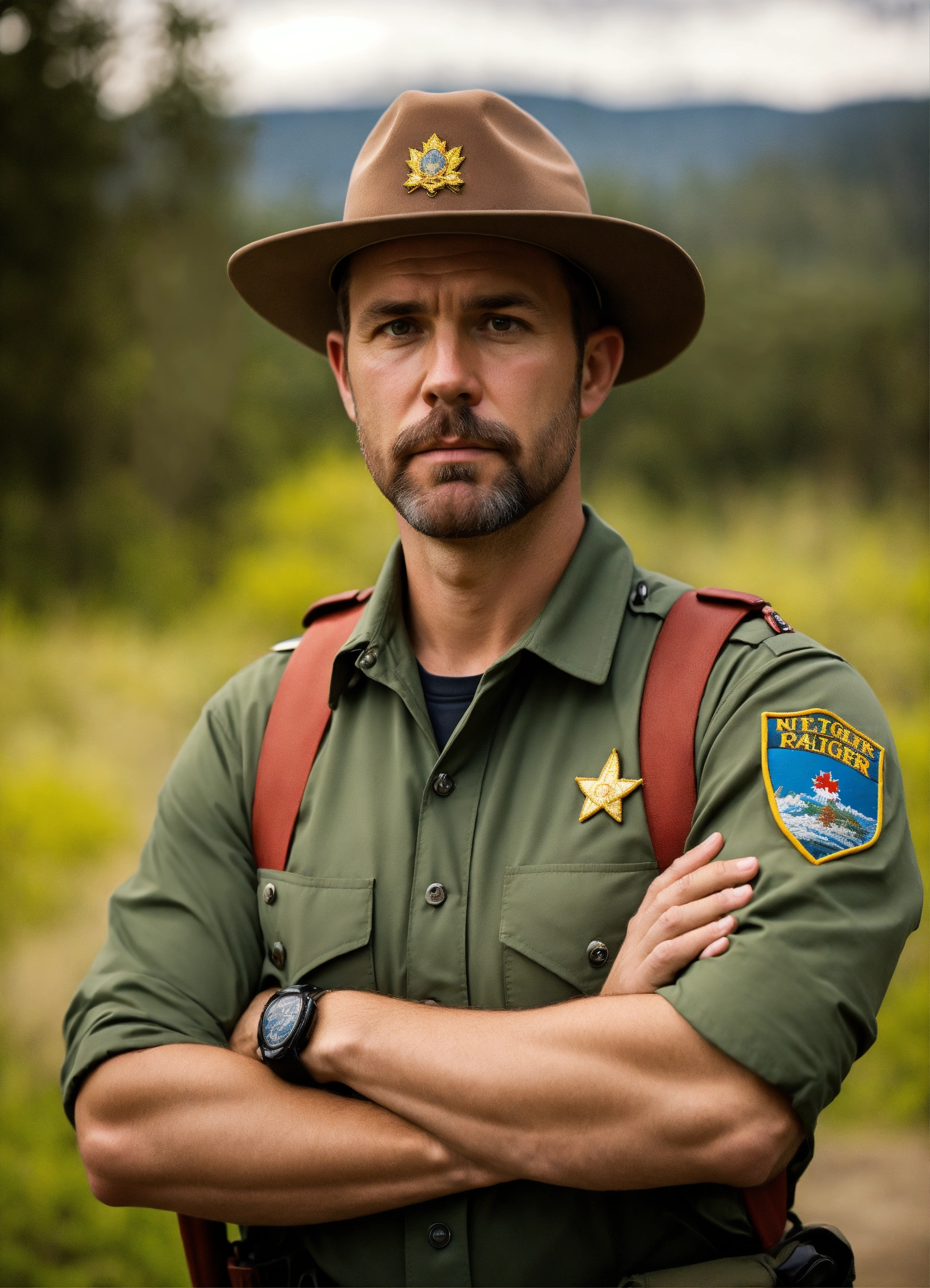 Lexica - Scared Canadian park ranger man, FRONT VIEW, casual clothes ...