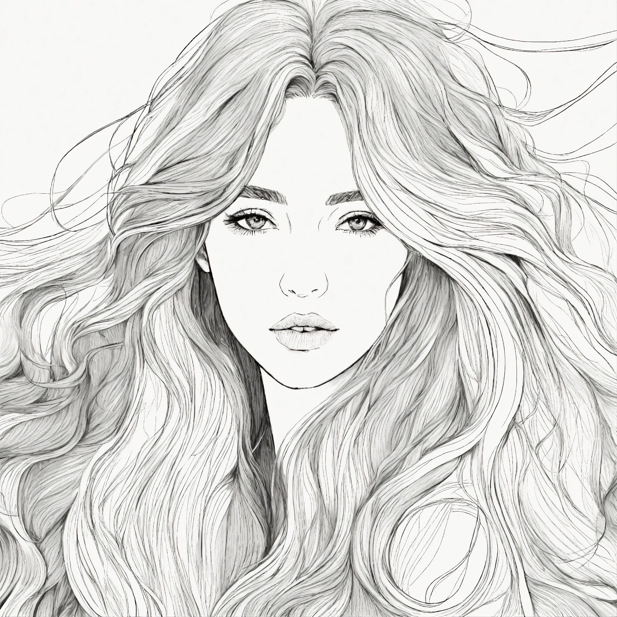 Lexica Female line drawing with long flowy hair