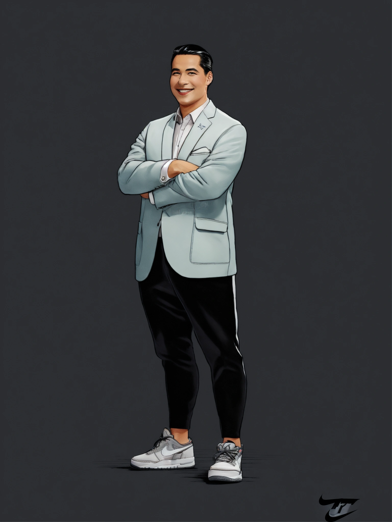 Lexica - A clean rounded face CEO standing and smiling wearing black ...