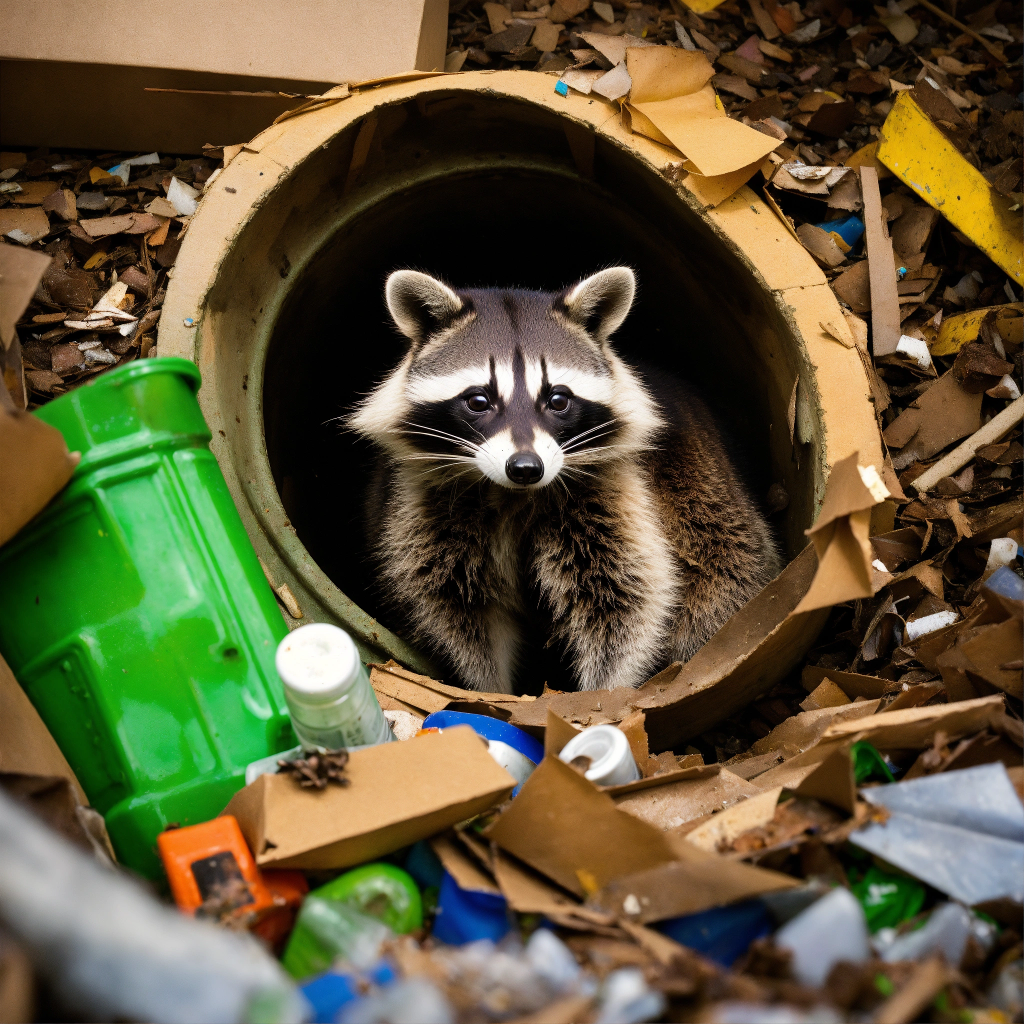 Lexica - A photograph of a raccoon digging through recycling without ...